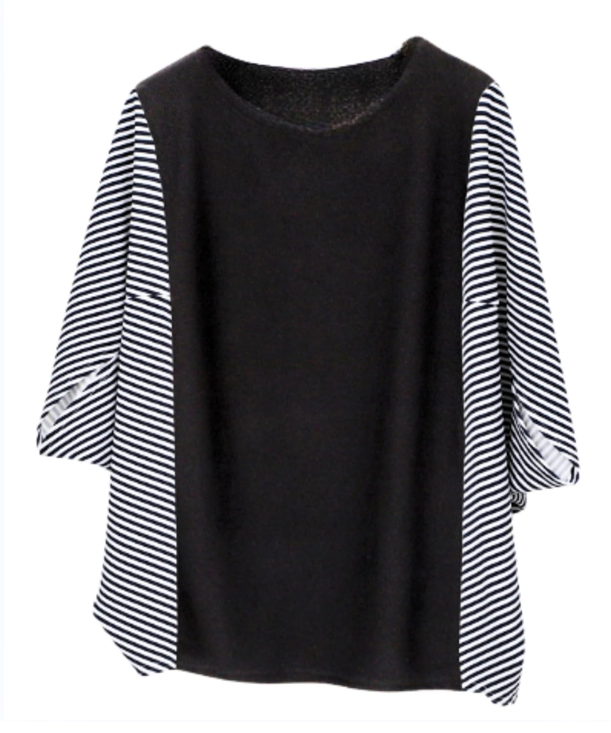 【送料無料】[Dep Club] ドルマンスリーブ オフィスカジュアル レディース ドルマントップス 七分袖 ビッグtシャツ ブラウス カットソー 大きいサイズ ゆったり 体型カバー 着痩せ 7分袖 春 夏 秋 色：ブラック3、サイズ：XL