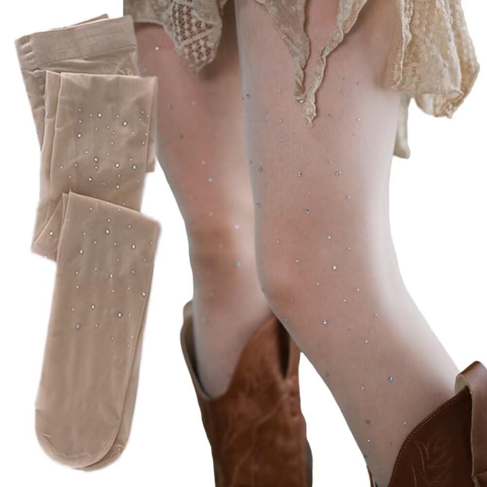 【送料無料】[Eukkis] 春夏薄手シースルー UVカット パンティストッキング 肌ざわりナイロンストッキングレディース 可愛いロリター タイツ 10デニール セクシー 靴下 透かし ズリ落ちにく 色：ダイヤモンド ベージュ（正面だけダイヤモンドがあり）、サイズ：Free Size