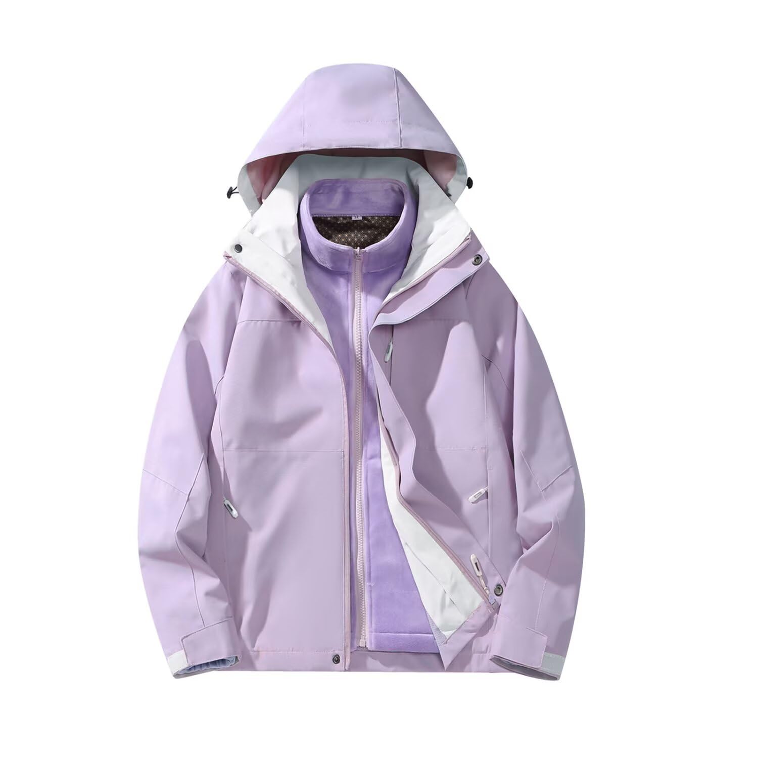 【送料無料】[FLYGAGA] マウンテンパーカーレディース 登山服 3in1コートジャケット撥水性 防風 防寒 フリースジャケット ライナー フード付 春 秋 冬 色：パープル18、サイズ：M