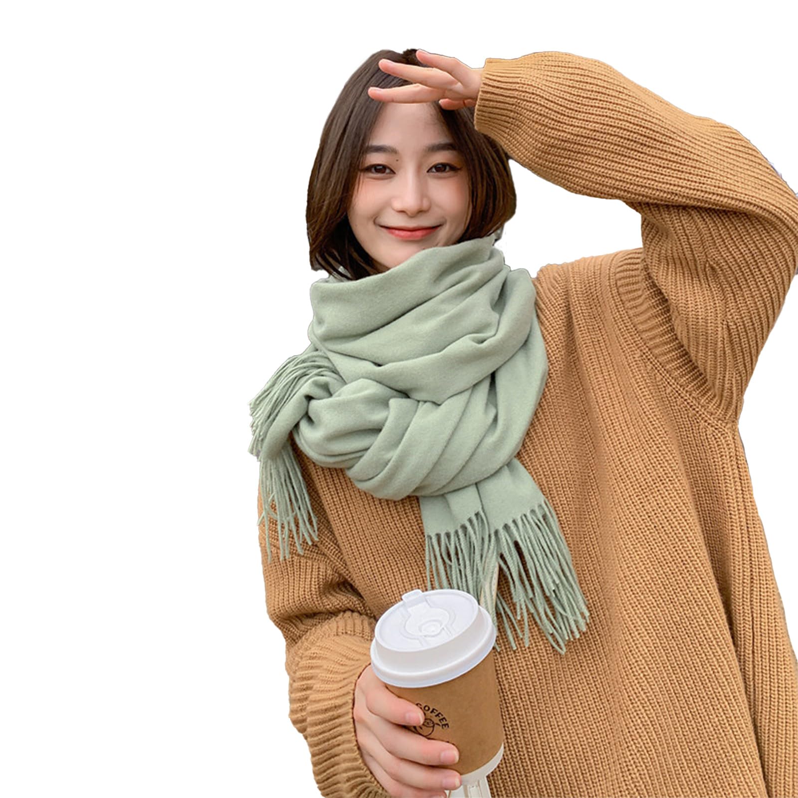 【送料無料】[LEZOOY] マフラー レディース 無地 やわらかい ストール 温かい 軽い防風防寒 厚手 マフラー 裏起毛 ネックウォーマー 冷え対策 大判 秋冬 パーティー 冷房対策 スキー 男女兼用 200*70CM 色：フルーツグリーン、サイズ：Free Size