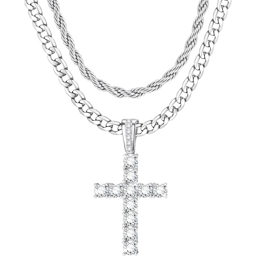 【送料無料】[Jstyle] シルバー925 クロス ネックレス メンズ 2本 セット 十字架 ステンレス チェーン ..
