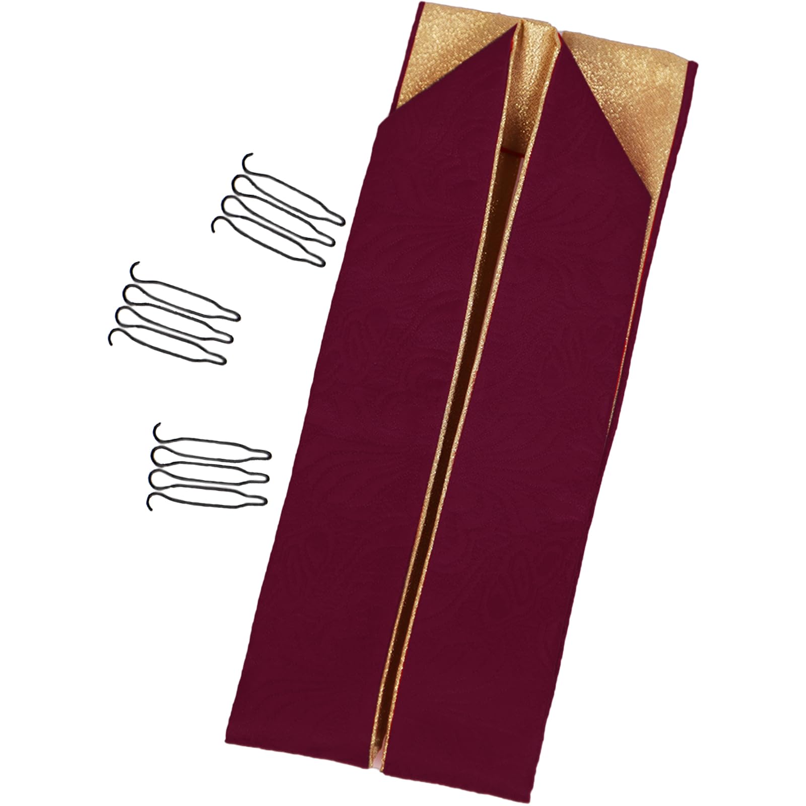 【送料無料】[TOuWA] 重ね衿 伊達衿 衿止めピン付き 裏金 二重 地紋 レディース 振袖 袴 着物 浴衣 成人式 卒業式 ギフト 色：ワイン金、サイズ：大人用