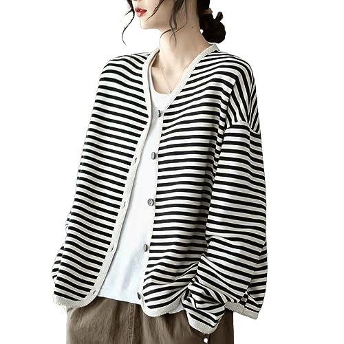 【送料無料】[Vincent house] カーディガン レディース ボーダー柄 長袖 体型カバー ゆったり お洒落 ..