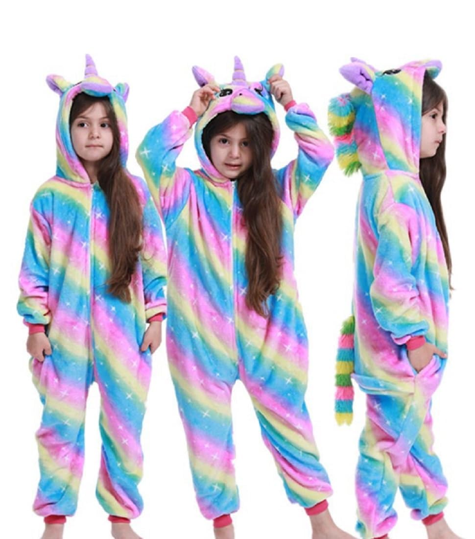 【送料無料】[Youngfull] ガールズ フリース 着ぐるみ パジャマ 可愛い ユニコーン なりきり フード付..