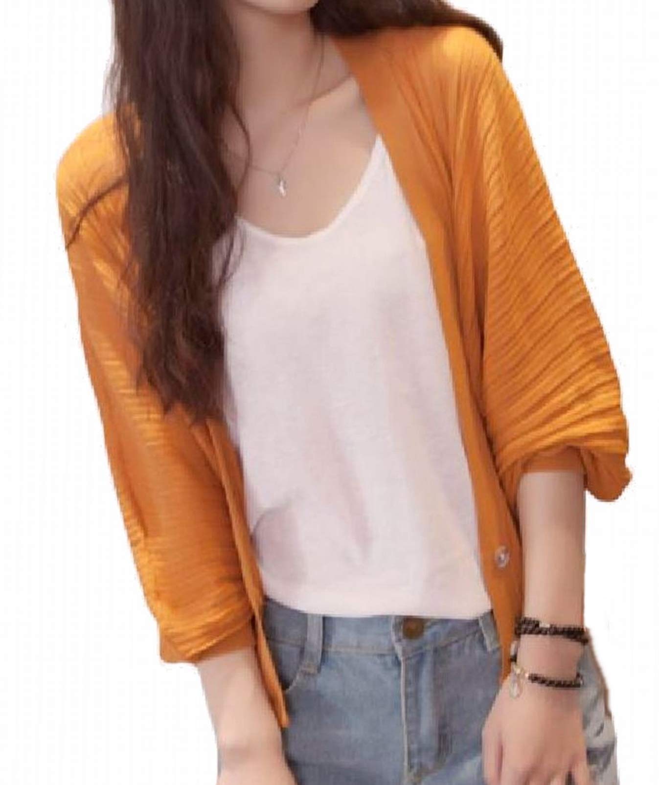 【送料無料】[toasoa] カーディガン レディース 九分袖 オフィス 薄手 深 vネック 色：オレンジ、サイズ：M