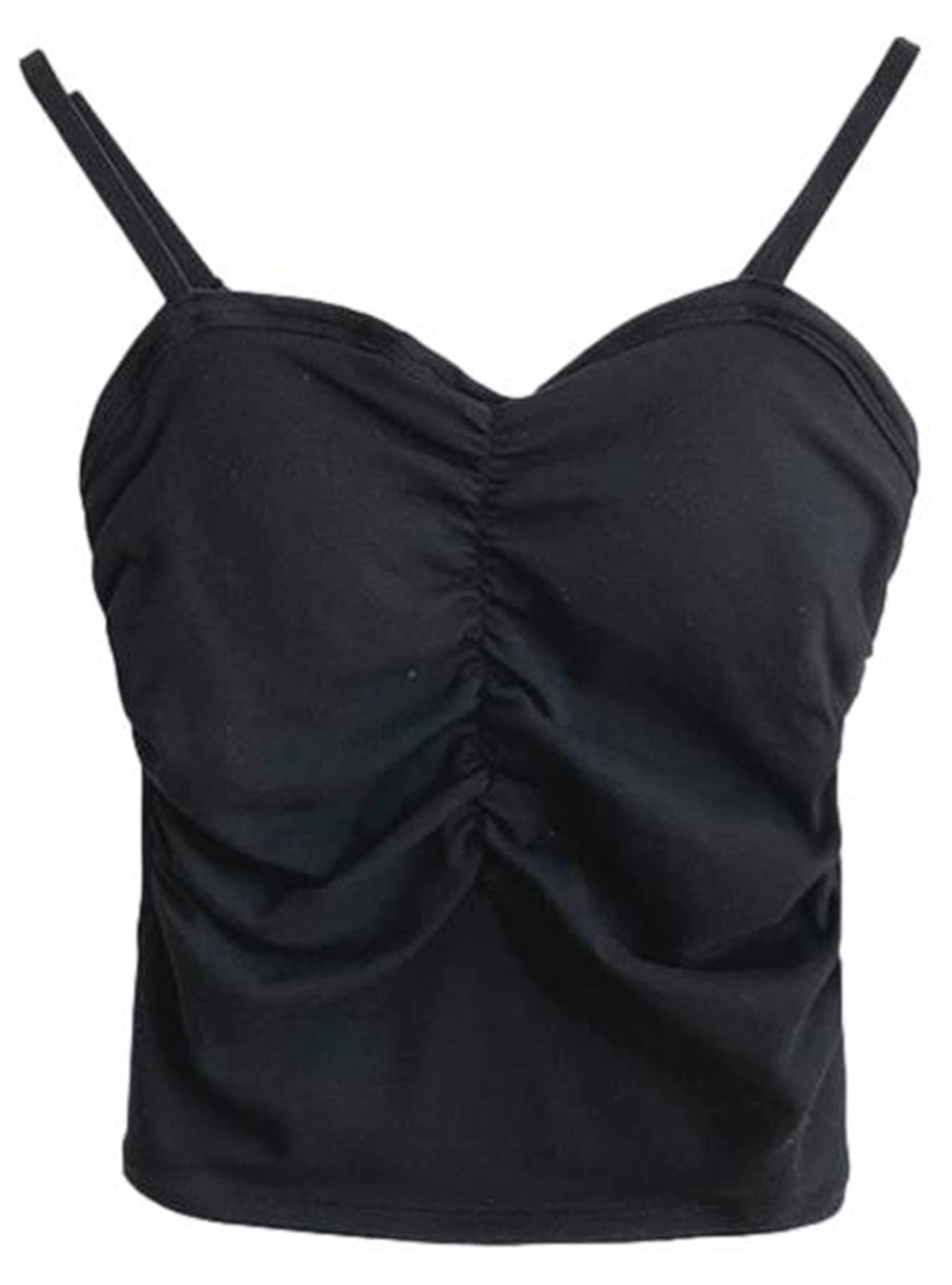 【送料無料】[Aquamie] ブラキャミソール ブラキャミ ブラトップ ショートキャミ セクシー 見せキャミ 短い丈 胸元 ハート カップ付き キャミソール 色：ブラック、サイズ：Free Size