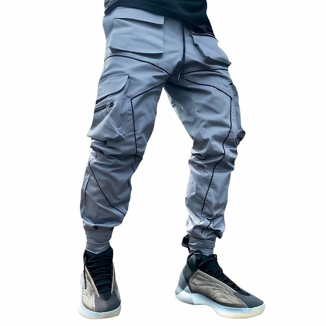 【送料無料】[LVFU] ジョガーパンツ メンズ トレーニングパンツ ジム スポーツウェア スリム スウェットパンツ カジュアル 多ポケット おしゃれ テーパードパンツ 作業着 ズボン ロングパンツ 大きサイズ K1158 色：グレー、サイズ：L