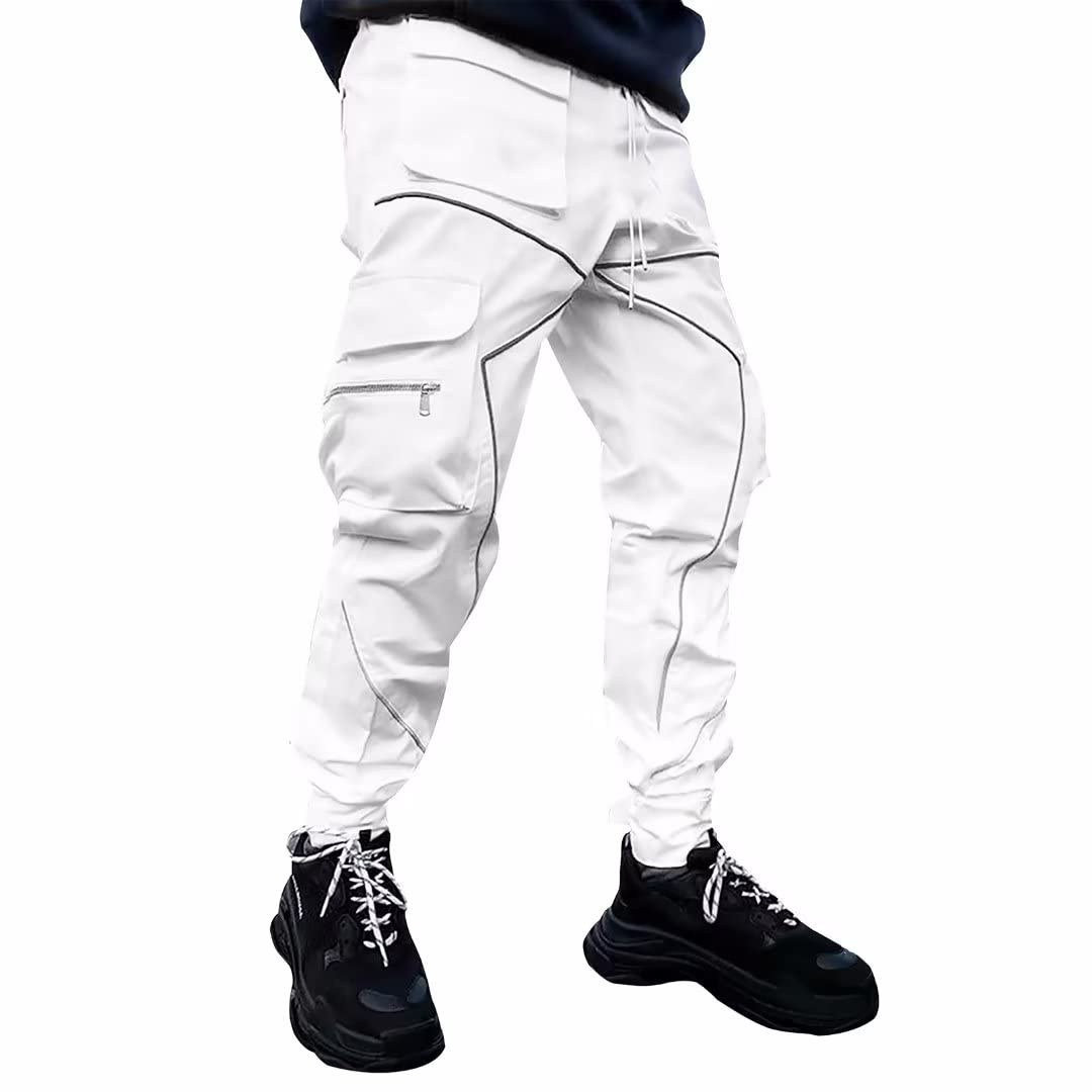 【送料無料】[LVFU] ジョガーパンツ メンズ トレーニングパンツ ジム スポーツウェア スリム スウェットパンツ カジュアル 多ポケット おしゃれ テーパードパンツ 作業着 ズボン ロングパンツ 大きサイズ K1158 色：ホワイト、サイズ：M