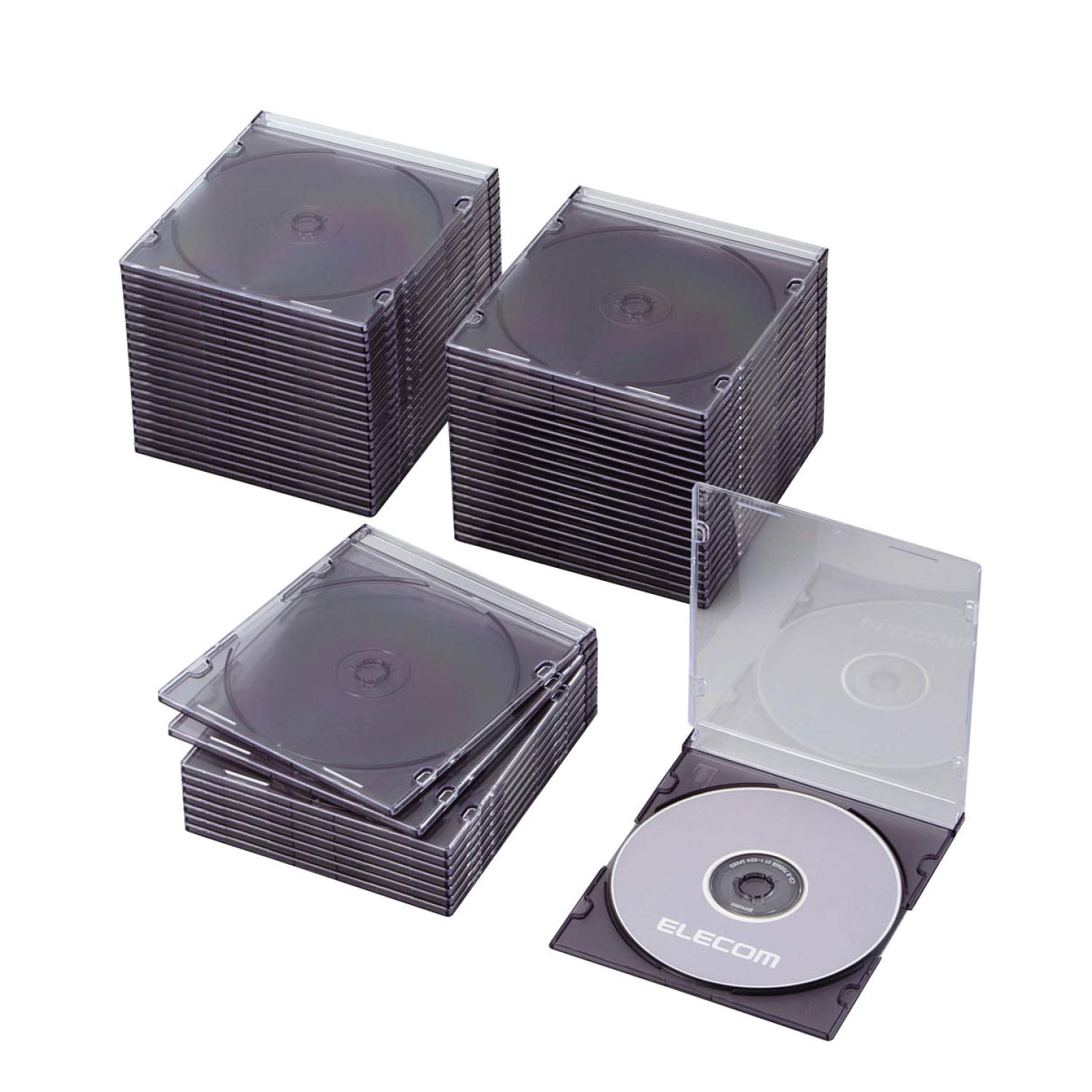 【送料無料】エレコム DVD CDケース プラケース スリム 1枚収納 10枚パック アソート CCD-JSCS10ASO 色：クリアブラック、サイズ：1枚収納x50枚パック