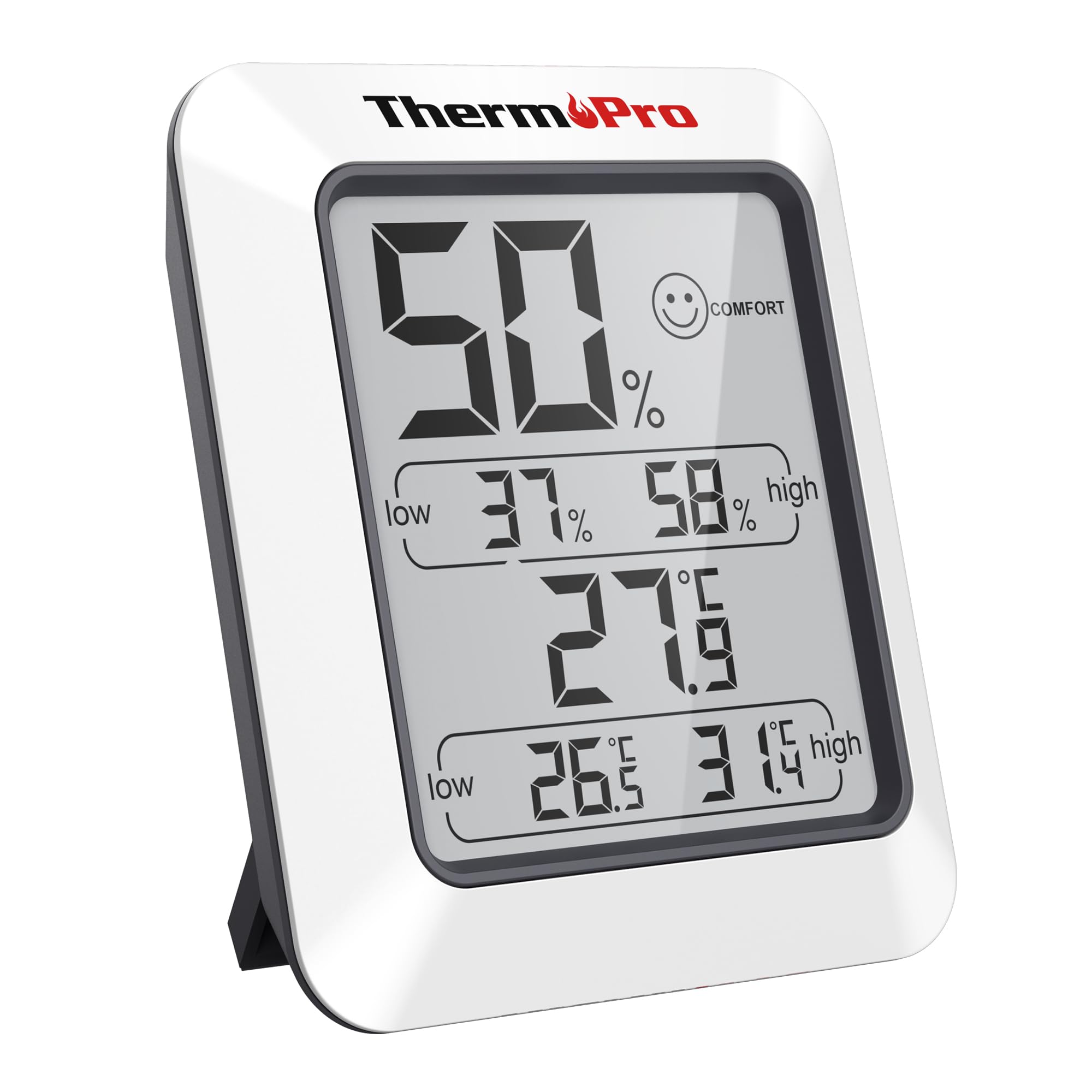 【送料無料】ThermoPro サーモプロ 温湿度計 デジタル 温度計 室内 高精度 顔マーク 最高最低温湿度表示 マグネット付き 梅雨 熱中症 高温 寒さ対策 色：ホワイト、サイズ：屋内用温湿度計TP50
