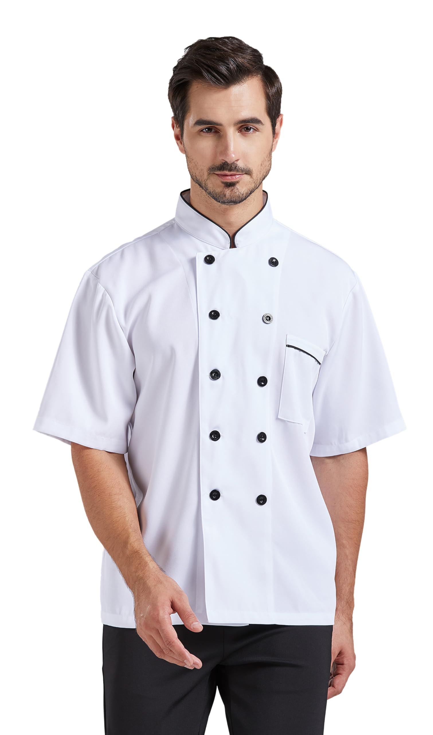 【送料無料】[Nanxson] コック服 シエフ シエフ服 メンズ 調理服 コックコート 厨房 ワークコート 長袖 洋食 おしゃれ レデイース シエフジャケット 白 料理服 コック 男女兼用 CFM0001 色：白 半袖、サイズ：L