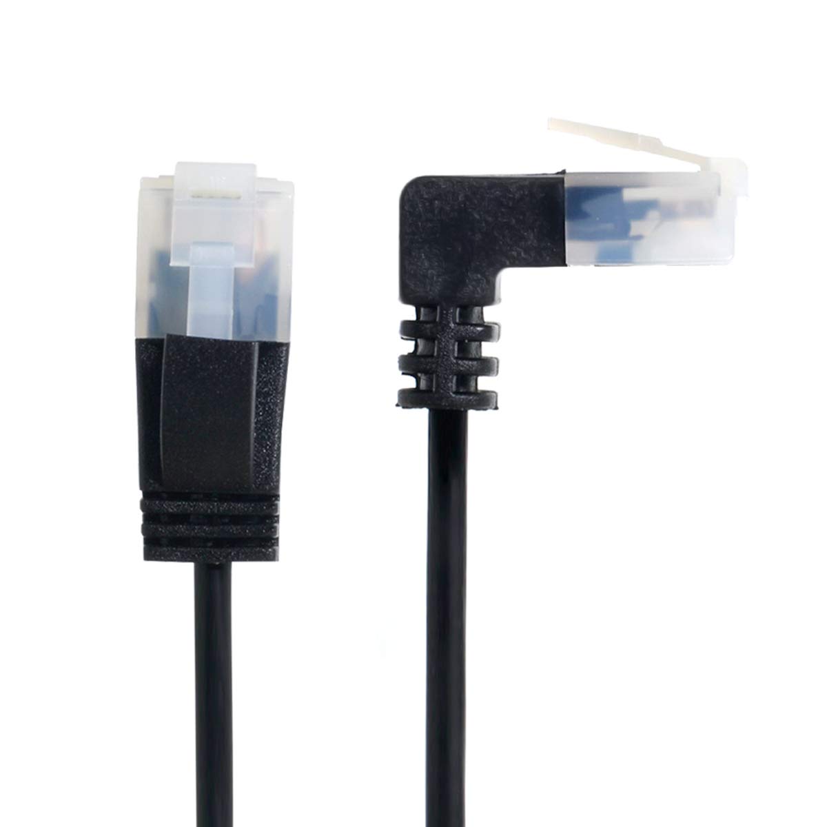 【送料無料】Cablecc アップダウンアングル 8P8C STP Cat 5e LAN イーサネット ネットワーク パッチ コード 90 度 - ストレート ケーブル 50cm 色：ブラックアップアングル付き、サイズ：0.5M