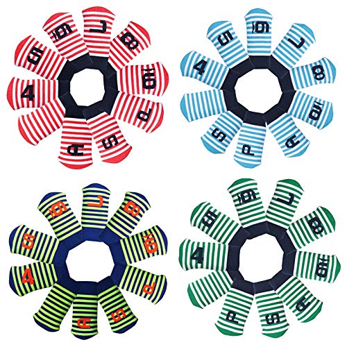 【送料無料】ゴルフ アイアン用 ヘッドカバー 10枚セット ストライプ模様 アイアンヘッドカバー番手付き 色：ピンクx白