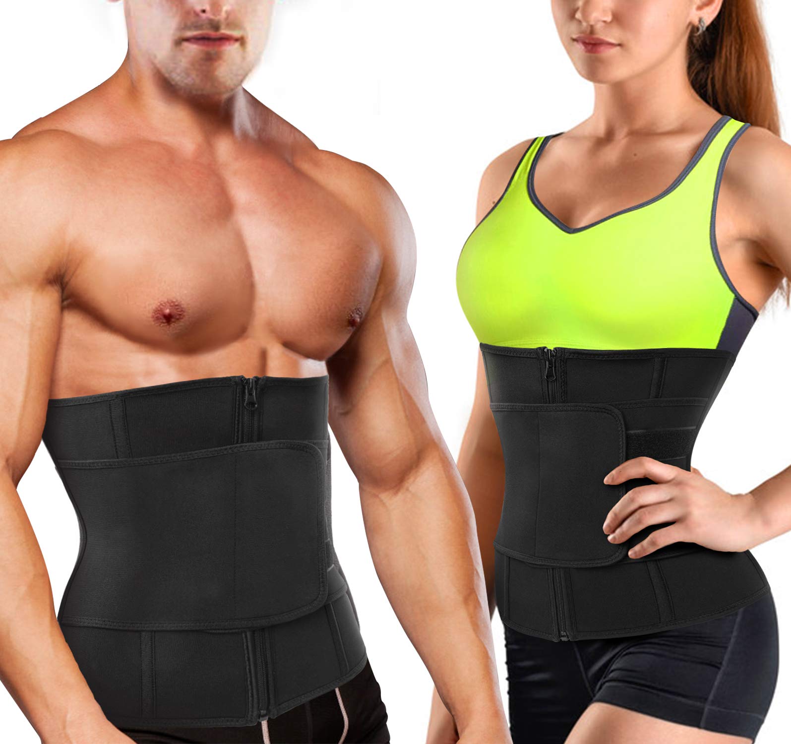 【送料無料】[Sawaiko] コルセット 圧迫 ウエストニッパー 男女兼用 お腹引き締め くびれ 腰 サポート 調整可能 ファスナー ホック テープ ネオプレン 発汗 色：ブラック、サイズ：M