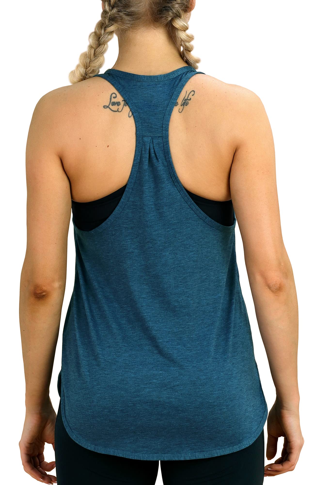 【送料無料】[icyzone] タンクトップ 緩い レーヨン アクティブシャツ 通気 速乾 軽量 レーサーバック ランニング ワークアウト ジム ヨガ トップス レディース 色：デニム、サイズ：L