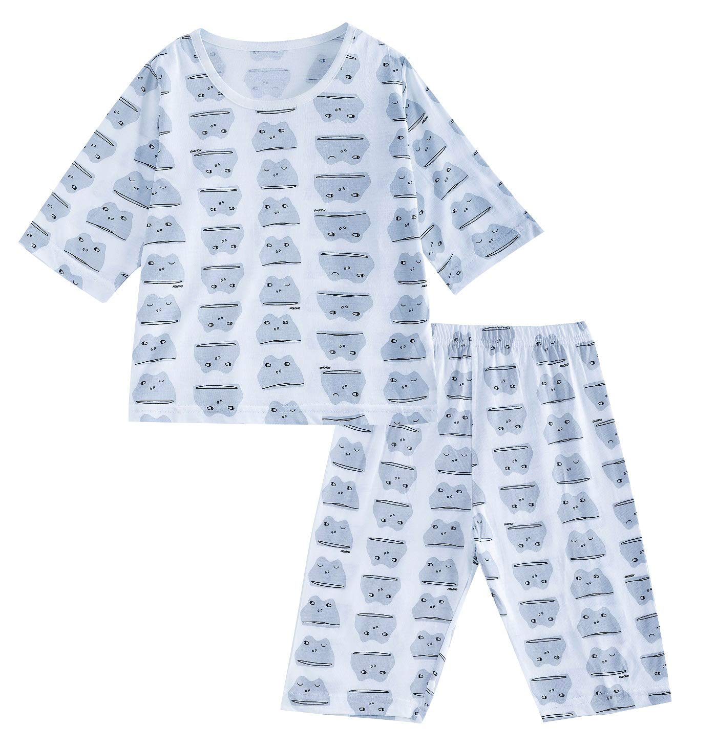 【送料無料】[Masonanic] (マソンナーニ ベビーパジャマ 子供 キッズ 半袖 肌着 男の子 七分袖 女の子 薄手 涼しい ルームウェア 上下 2点セット 涼感 色：カエル、サイズ：100