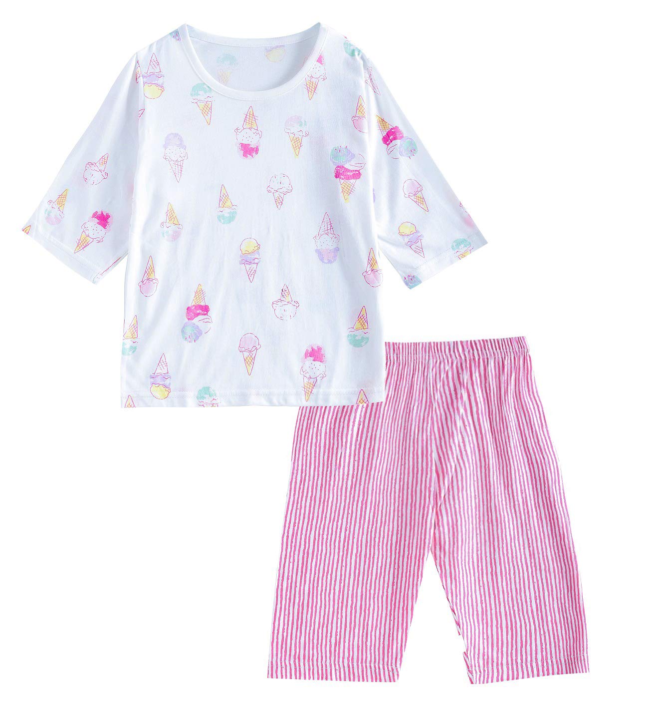 【送料無料】[Masonanic] (マソンナーニ ベビーパジャマ 子供 キッズ 半袖 肌着 男の子 七分袖 女の子 薄手 涼しい ルームウェア 上下 2点セット 涼感 色：アイス、サイズ：80