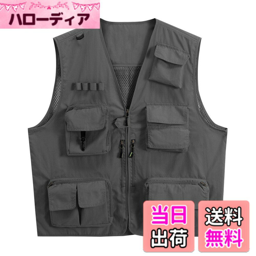 【送料無料】[AOWOFS] メンズ メッシュベスト アウトドアベスト 軽量 通気 速乾 多機能 カメラマンベスト フィッシング お釣り 撮影 山歩き 多機能 作業用 大きいサイズ 登山 渓流 大きいサイズ 射撃 色：グレー、サイズ：6XL