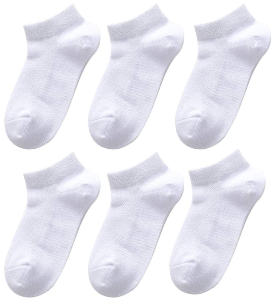 【送料無料】[InSomila] [インソミラ] 第2世代 スクールソックス キッズ 子供 靴下 男の子 女の子 6足組 メッシュ くるぶしソックス 夏 ジュニア かわいい スポーツ 無地 スニーカーソックス 黒 白 色：ホワイト、サイズ：16.0-18.0 cm