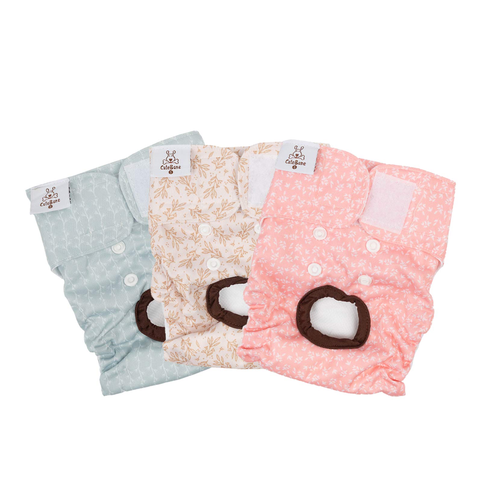【送料無料】CuteBone 犬 おむつカバー 布 ミス 生理 パンツ 雌犬 お出掛け 散歩便利 3枚セット 中小型犬用 色：D16S-JP、サイズ：S
