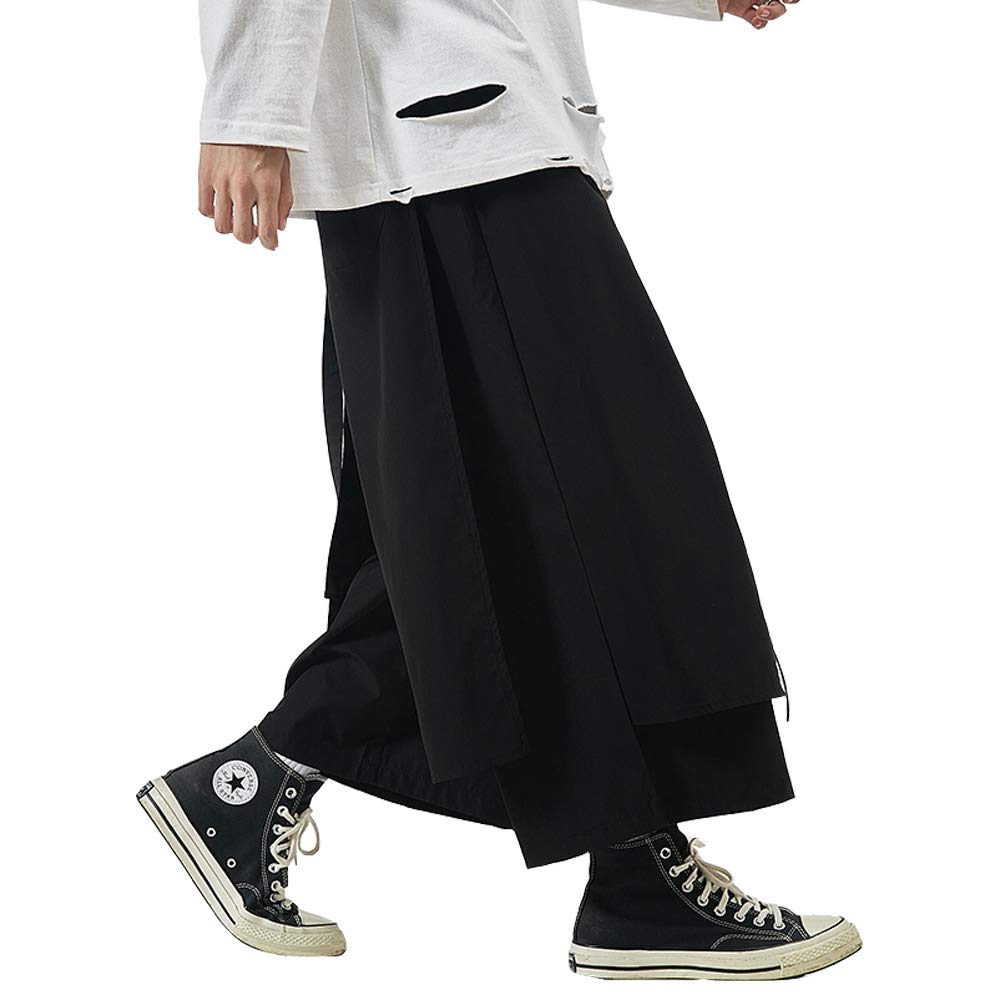 【送料無料】[YACORESYA] サルエルパンツ 変形 メンズ ワイドパンツ 巻きドレープ アラジンパンツ ゆったり 袴パンツ ウエストゴム 男女兼用 リラックスパンツ ブラック系 オールシーズン オーバーサイズ 色：ブラック、サイズ：3XL