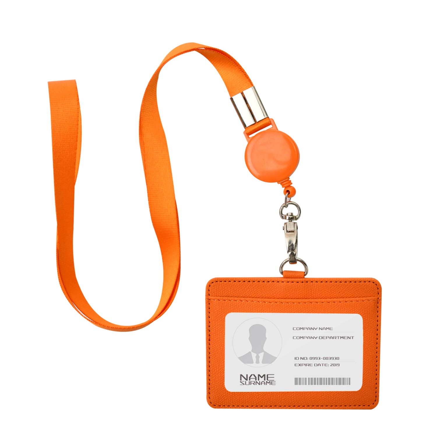 【送料無料】IDカードホルダー ネームホルダー 名札ホルダー PU 横型 社員証 カードケース カードケース メンズ 防水 伸縮リール式 ネックストラップ 吊り下げ パスケース カード入れ 名札ケース 定期入れ 通勤 通学 男女兼用 名刺入れ 色：横+オレンジ