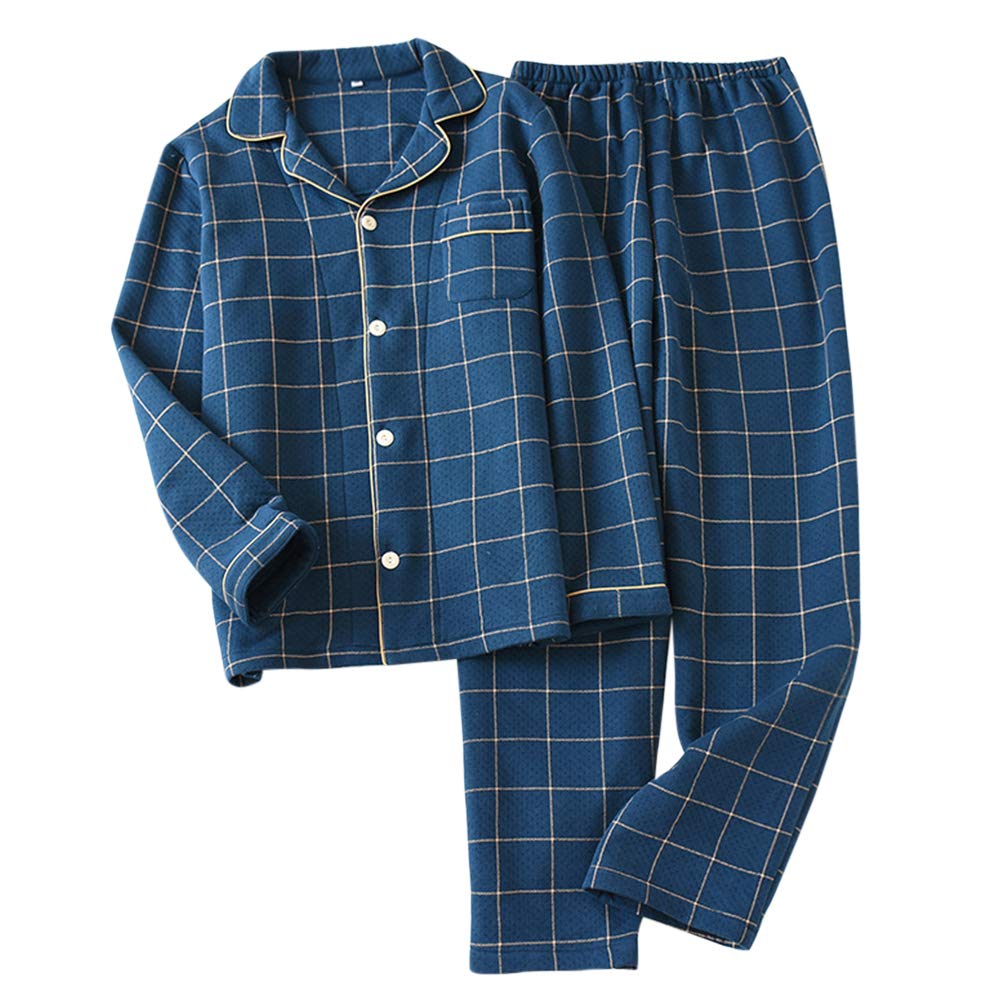 【送料無料】[YUNCLOS] ルームウェア ふわふわ 寝巻き 長袖パジャマ 前開き 冬 超厚手 部屋着 柔らか 暖かい 防寒対策 上下セット 秋冬用 色：ネイビー、サイズ：L