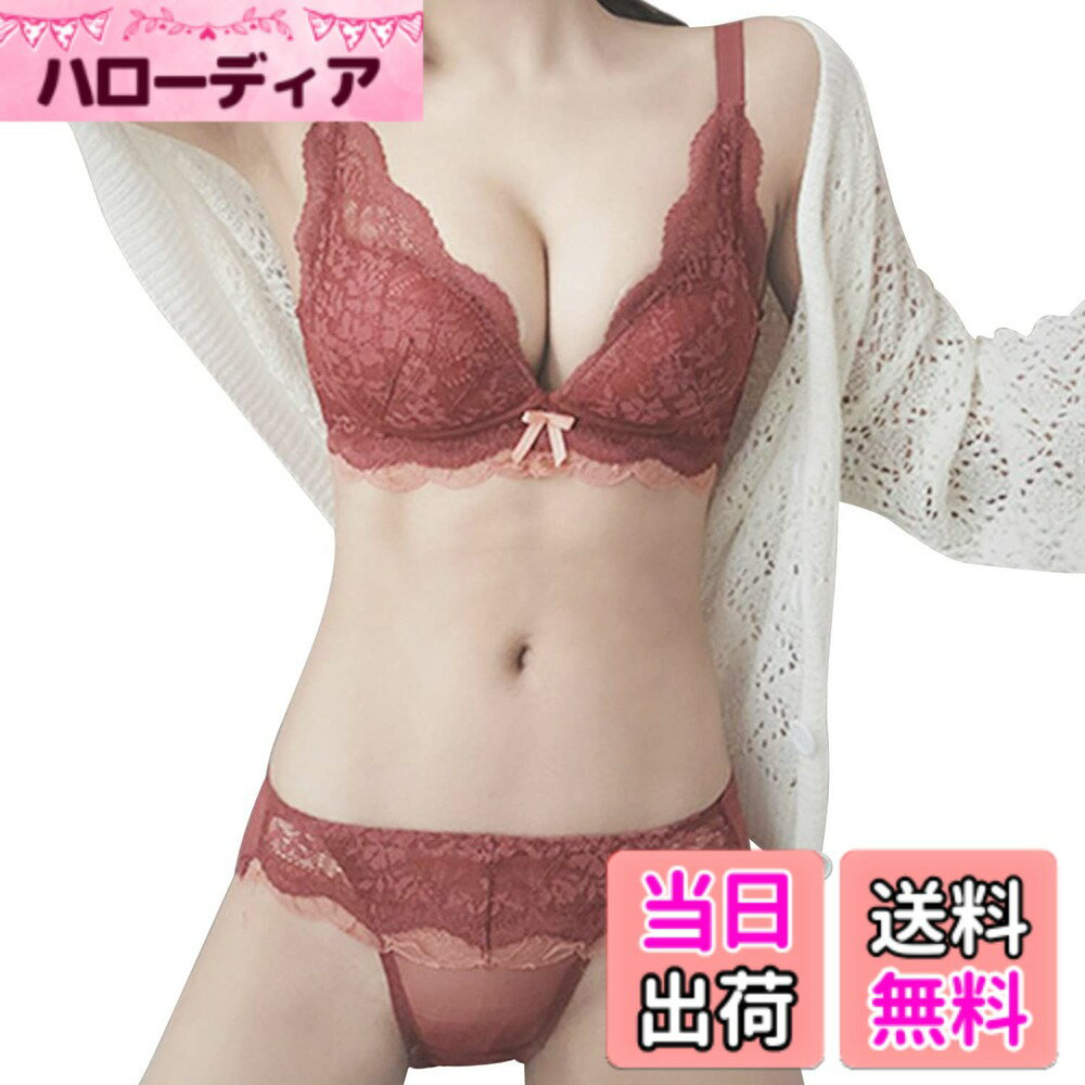 【送料無料】[ARSZHORSVS] ブラジャー ショーツセット 激盛りブラ バストアップ美胸【ノンワイヤー・苦しくない・サポート感】 谷間メイク 背中すっきり 柔らかい わき肉バイバイ 補正 産後ブラ 通気吸湿 締め付け感ない 総レース 色：テラコッタ（セット）、サイズ：S