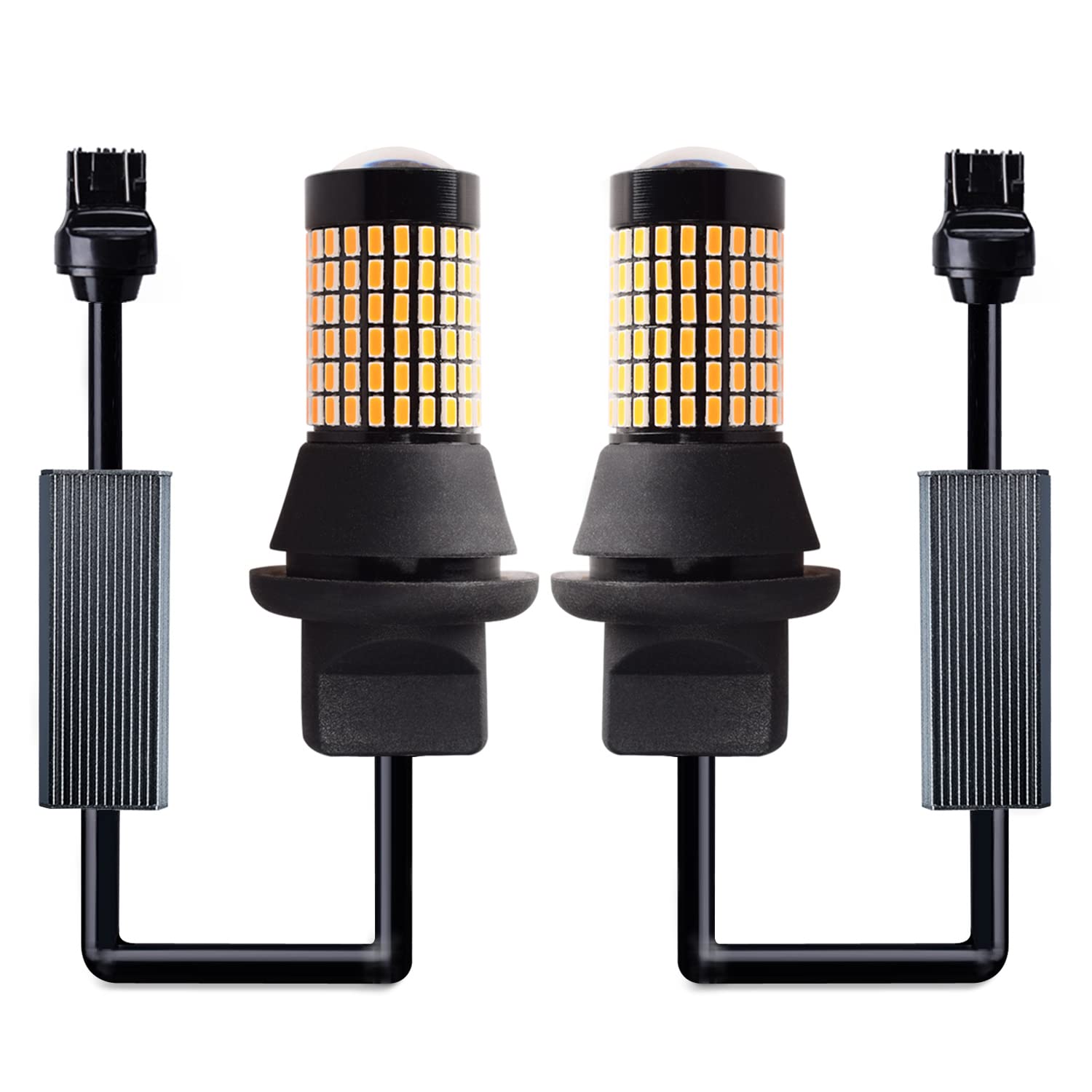 【送料無料】MOREFULLS T20 LED ダブル ウインカー アンバー 爆光 ハイフラ防止 キャンセラー内蔵抵抗内蔵 7443 W21/5W バルブ 2200k 高輝度 DC12V車用 144連3014LED素子 無極性 色：アンバー、サイズ：144素子