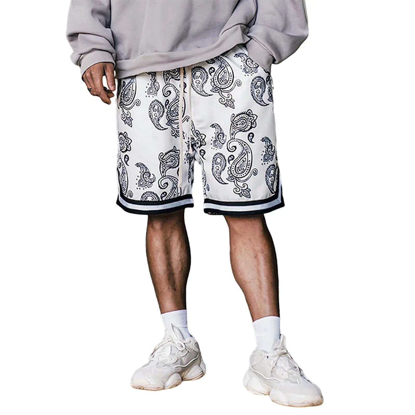 【送料無料】[OROLN] ショートパンツ メンズ 大きいサイズ フィットネスパンツ 吸汗 夏 速乾 半ズボン ジッパーポケット バスケッ クショーツ アウトドア ハーフパンツ 色：ホワイト、サイズ：L