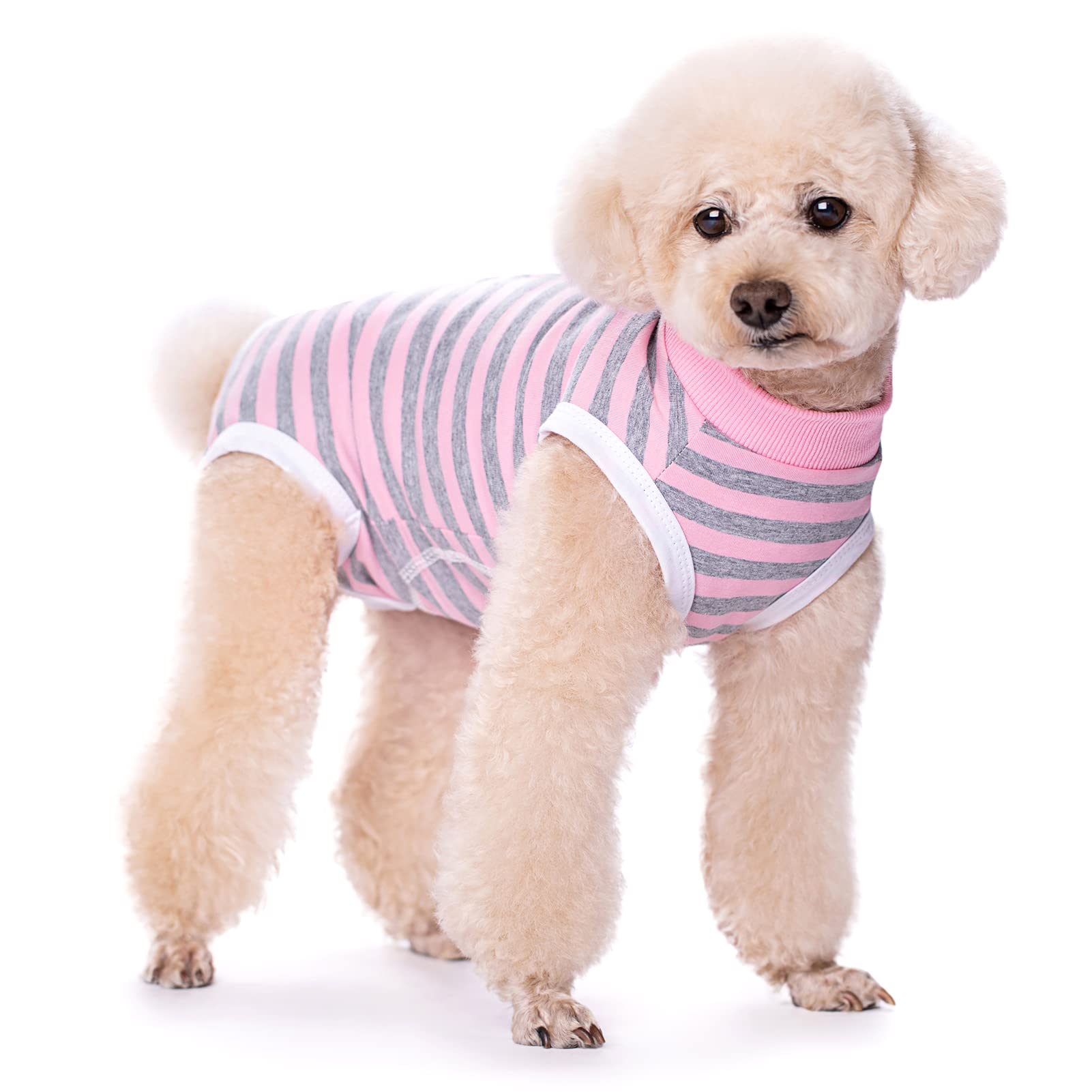 【送料無料】KUVEELA PET 術後服 犬服 猫 犬術後服 術後ウェア 術後カバー服 保護服 介護服 避妊 離乳 傷口保護 皮膚病 小型犬 中型犬 色：ピンク＋グレー、サイズ：M