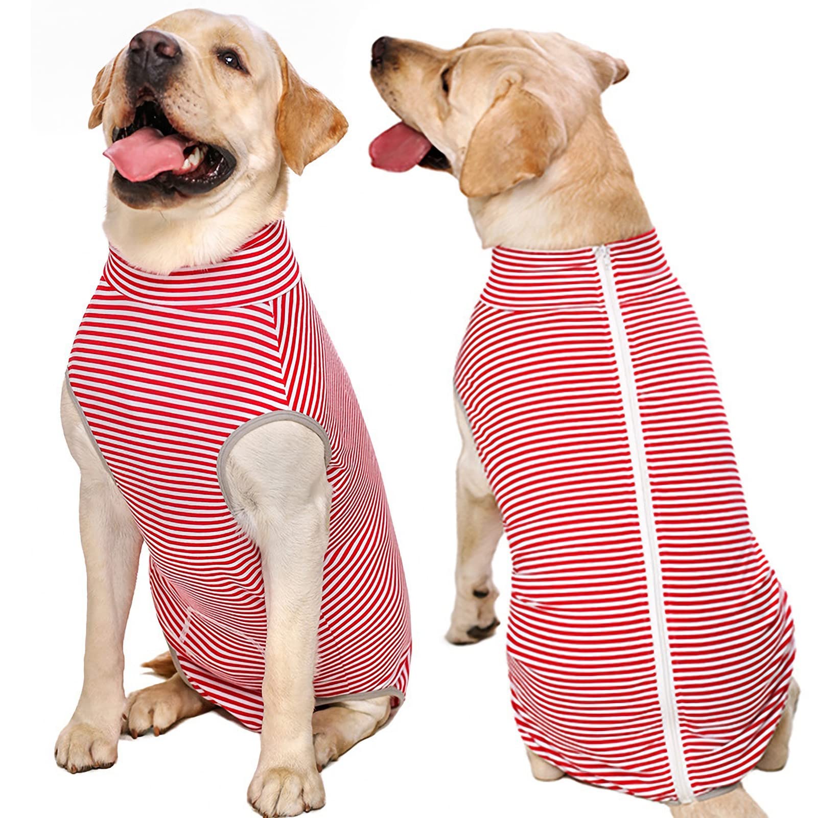 【送料無料】恐竜KUVEELA PET 術後服 犬服 犬術後服 術後ウェア 術後カバー服 保護服 介護服 避妊 離乳 傷口保護 皮膚病 大型犬 中型犬 色：レッドストライプ、サイズ：3L