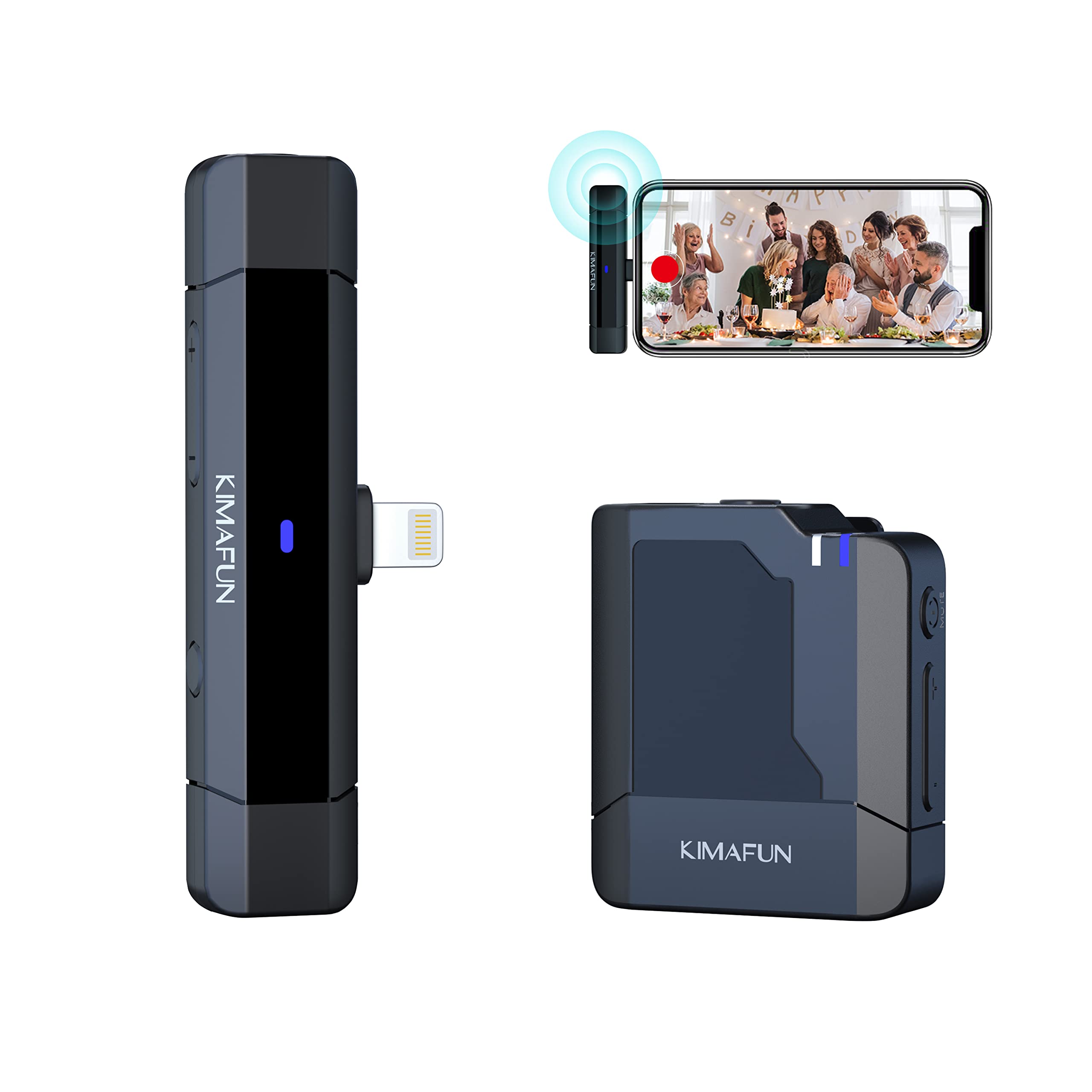 【送料無料】ワイヤレスラベリアマイクシステム 色：ブルー、サイズ：送信機*1 & Lightning受信機*1