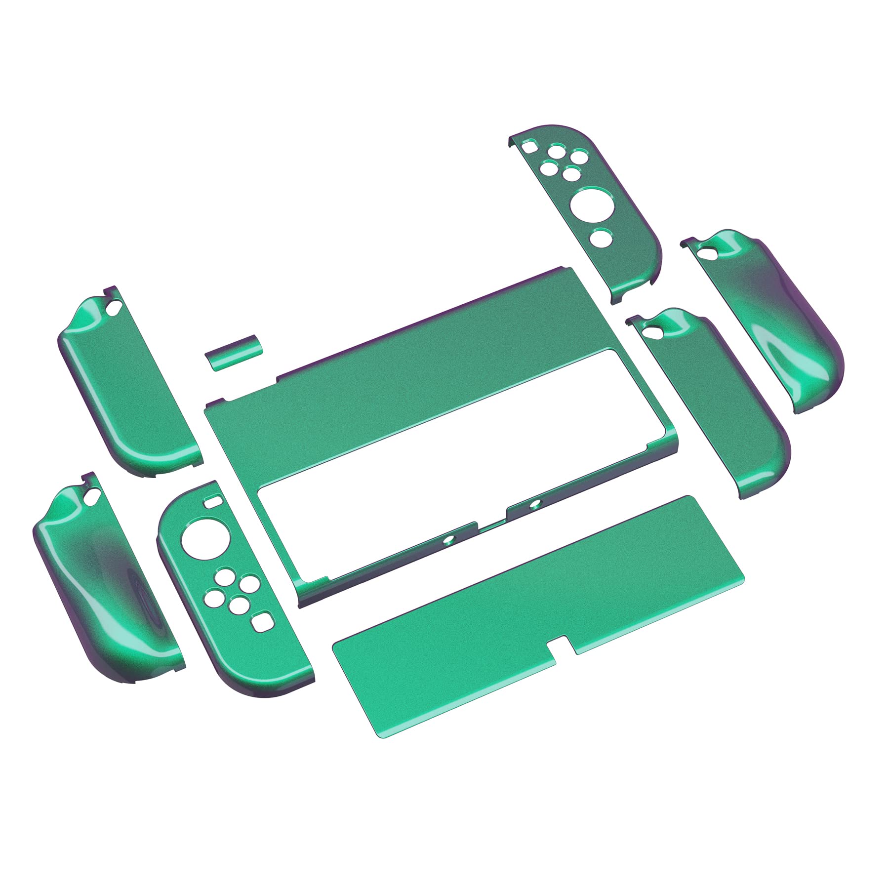 【送料無料】PlayVital AlterGrips Nintendo有機elに対応用保護シェル、ジョイコンに対応用人間工学に基づいたデザインしたハードカバー、サムグリップキャップカバーとボタンキャップは付属しています 色：カメレオングリーンパープル、サイズ：カメレオン色