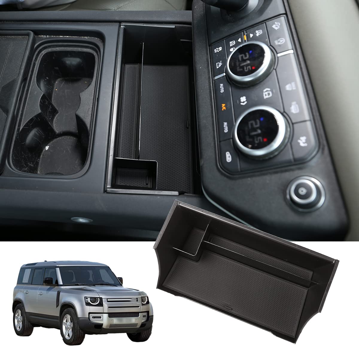 【送料無料】Sauicemy ランドローバー ディフェンダー 90 110 2020 2021 2022 2023 2024に対応 センターコンソールアクセサリーオーガナイザー アームレストボックスインサートトレイ オーガナイザートレイ ABS素材 色：スタイル 2