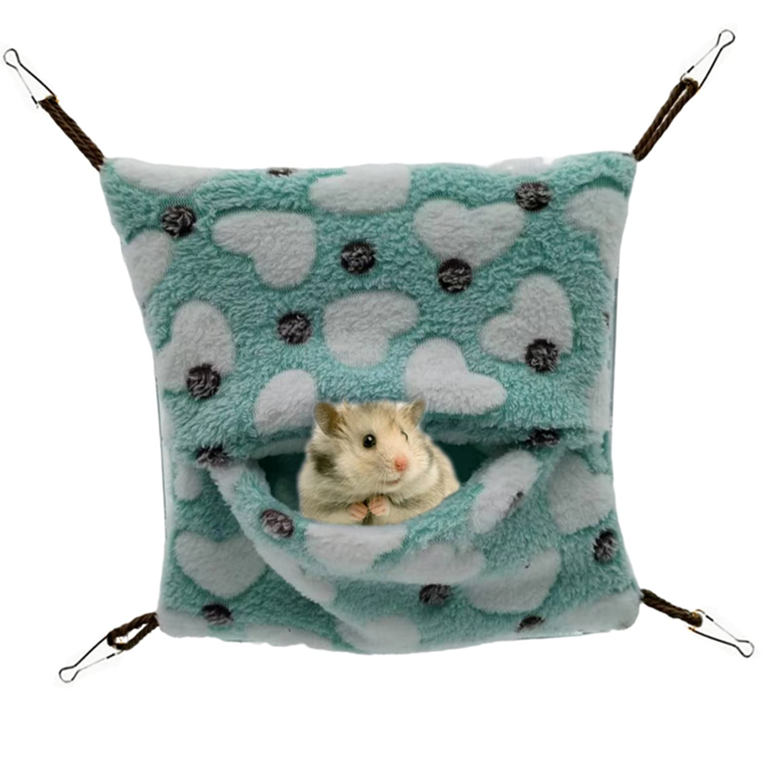 【送料無料】YFFSFDC チンチラハンモック 可愛い封筒式ハンモック ハムスター 小動物用ハウス ハリネズミ モルモット 寝袋 防寒 ソフト 暖かい ベッド 休憩所 遊び場 日向ぼっこ 冬夏兼用 ペット用品 色：ミドリ