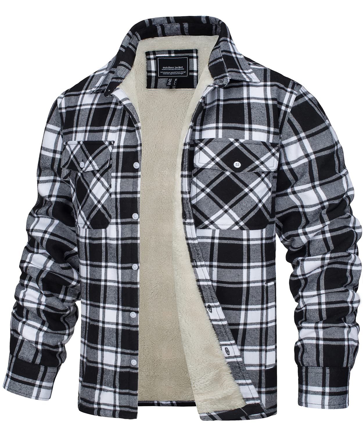 【送料無料】[TACVASEN] チェックシャツ メンズ 防風 保温 ジャケット 裏ボア カジュアルウエア チェック柄 日常トップス フリース アウトドアシャツ 胸ポケット リラックス 秋冬 色：ブラック、サイズ：3XL