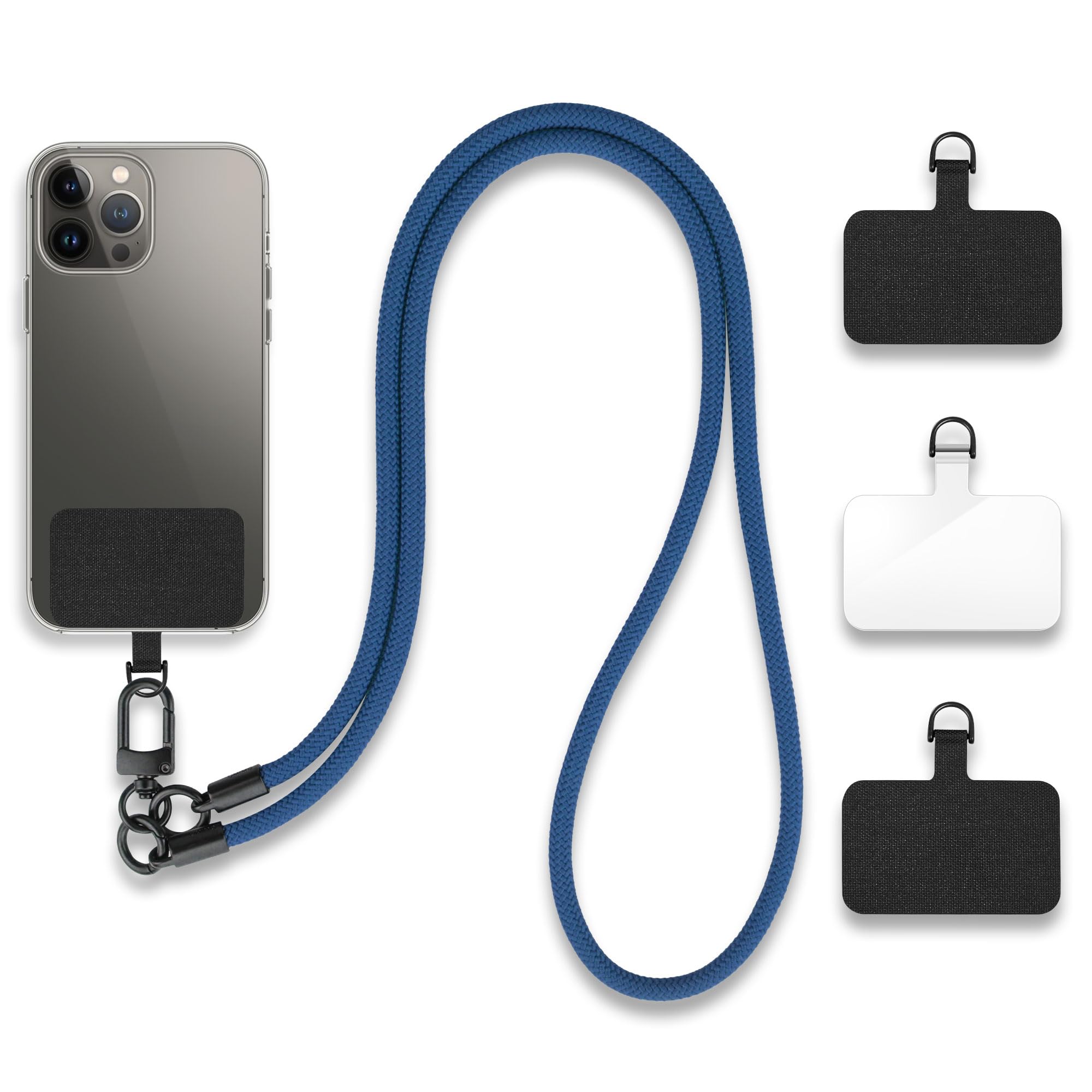 【送料無料】UMIMO スマホショルダー 直径7mm 【ホルダー3枚】 スマホストラップ アウトドア 携帯ストラップ 斜めがけ 肩掛け 首掛け 落下防止 調節可能 全機種対応 色：ネイビー、サイズ：120cm x 7mm, 3.6cm x 5.8cm x 0.5mm