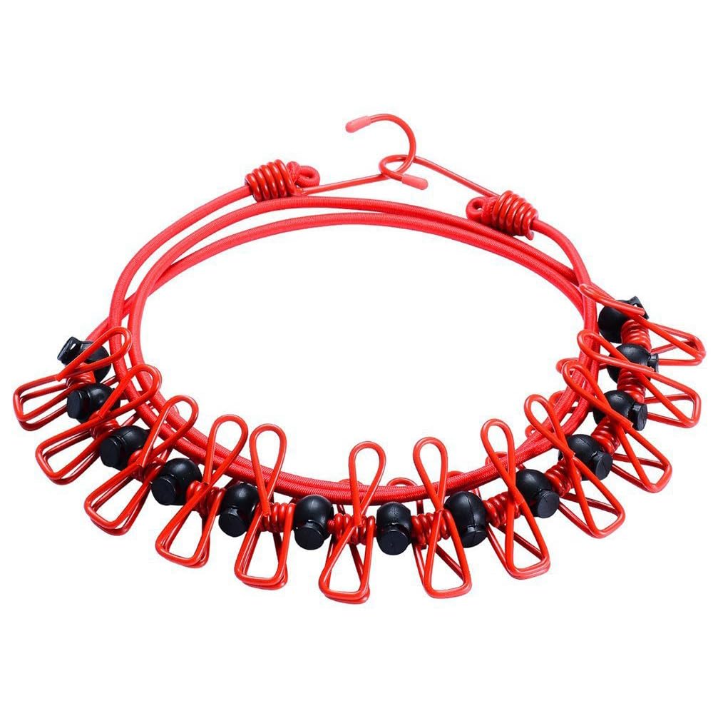 【送料無料】物干しロープ 洗濯ロープ 旅行 12個クリップ付き キャンプ用洗濯干し 防風 弾力 伸縮 携帯..