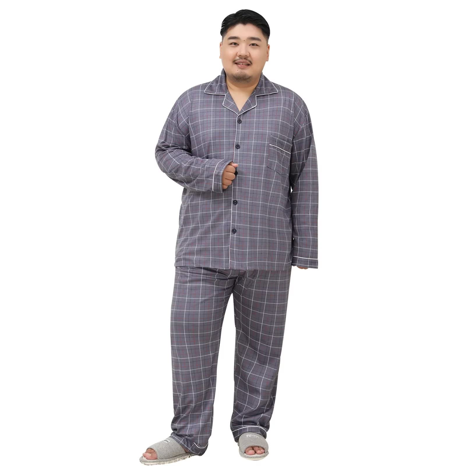 【送料無料】[HEWEAYTA] パジャマ メンズ ルームウェア 大きいサイズ 3XL-5XL 90-140KG 上下セット ゆったり 綿 長袖 半袖 吸汗 通気 肌に優しい 薄手 春夏秋 部屋着 色：602ブルーグレー、サイズ：3XL