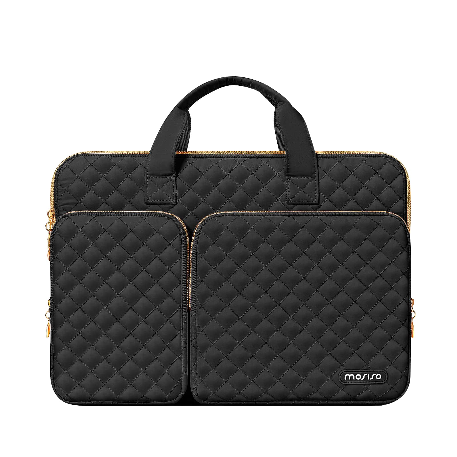 【送料無料】MOSISO 360 保護 PCケース ラップトップバッグ、2つポケット ＆ 取っ手付 ＆ ベルト付き 正方形 キルティングバッグ 色：ブラック、サイズ：16インチ