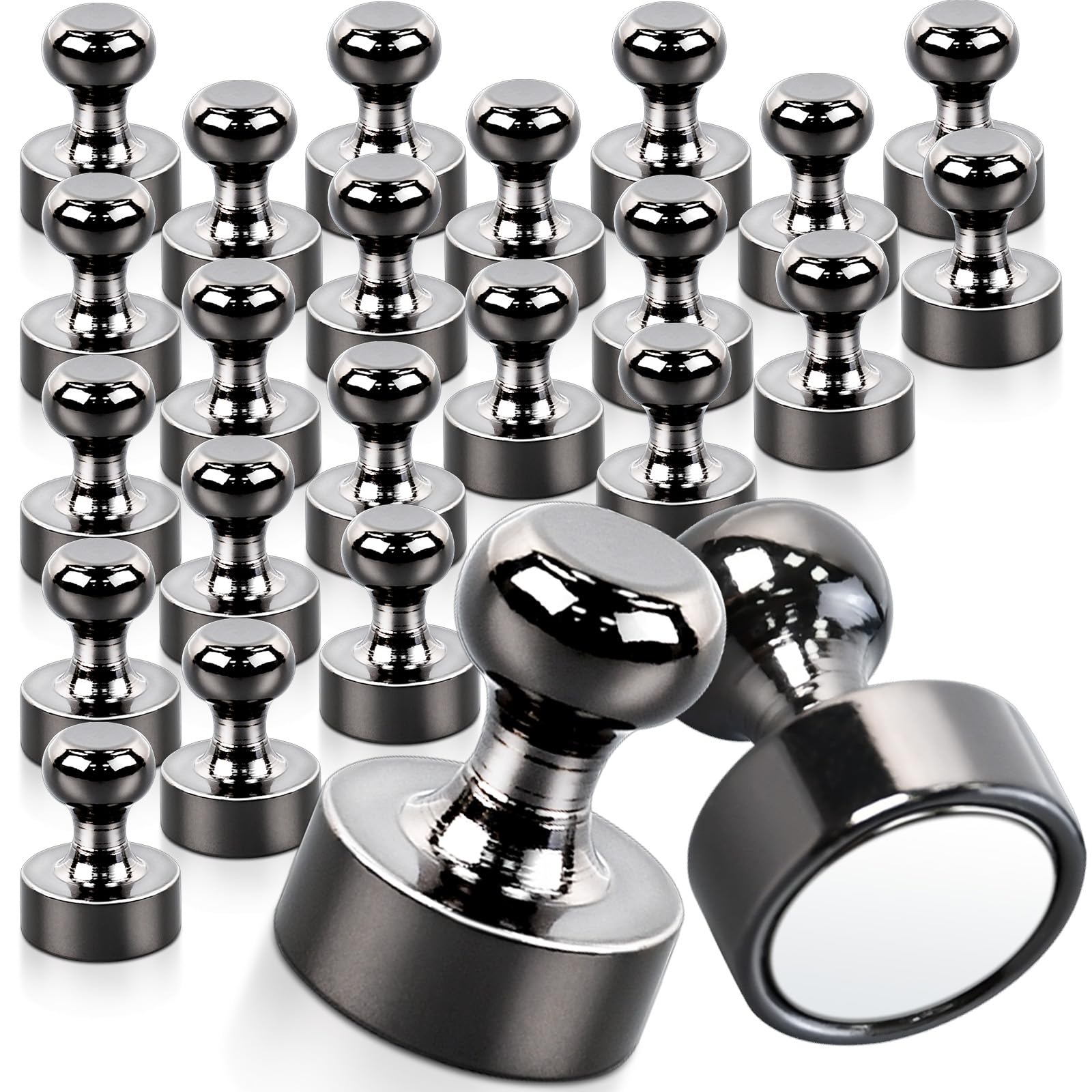 【送料無料】強力マグネットピン ネオジム磁石 冷蔵庫用マグネット 色：明るい黒_24個、サイズ：16mmx12mm