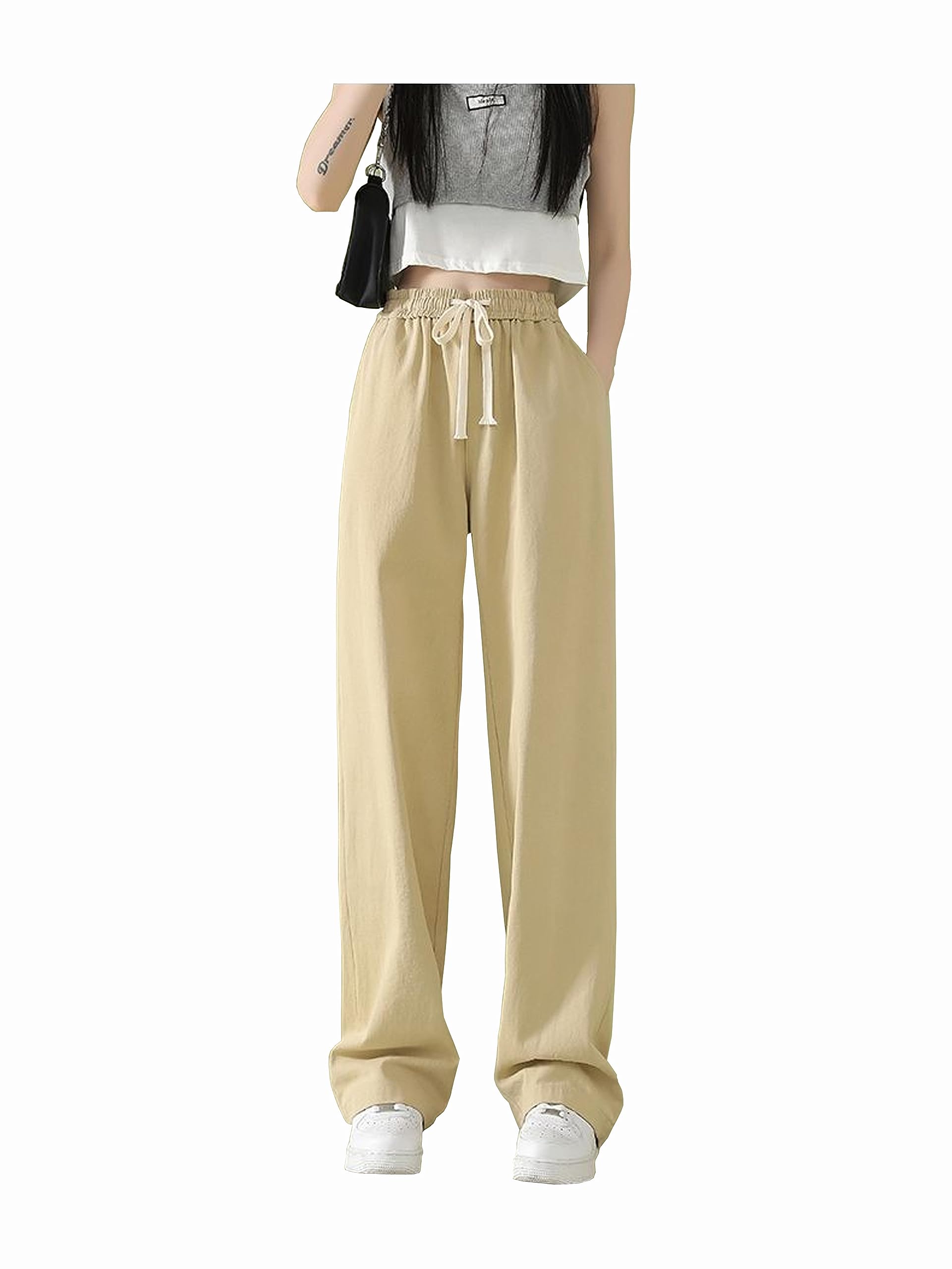 【送料無料】[Erikyson] レディース ワイドパンツ 綿麻 着痩せ 春 夏 秋 お出かけ オフィス 美脚パンツ..