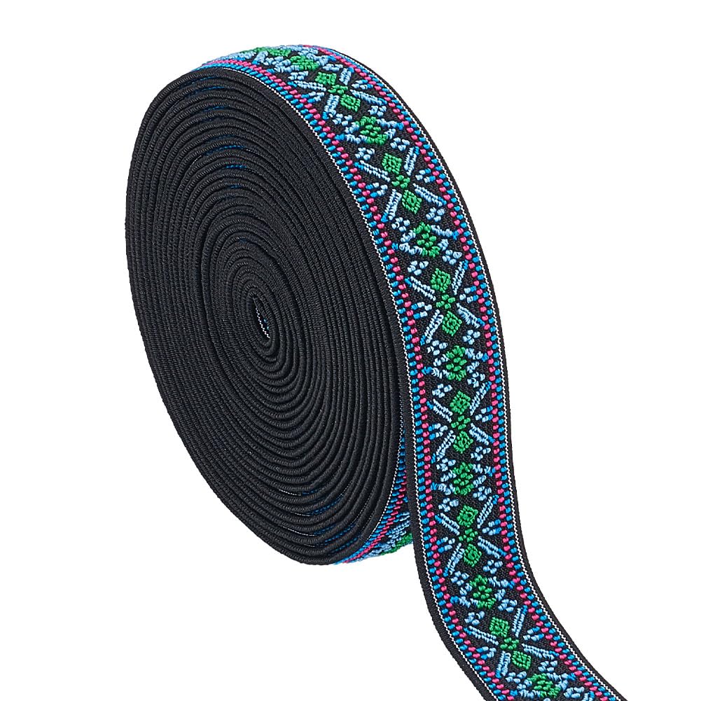 【送料無料】BENECREAT 織ゴム 弾性バンド ポリエステル ボヘミアンスタイル 平ゴム 刺繍 強い弾性 交換バンド 伸縮性 服 ベルト交換 手芸裁縫 裁縫材料 手作り素材 色：ブルー