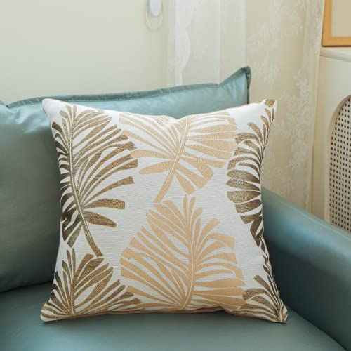 【送料無料】YunJeude クッションカバー 45x45cm 北欧 2枚セット 綿とリネン おしゃれ 可愛い 葉の柄 ジャガード織 ファスナー式 シンプル ナチュラル モダン インテリア ソファー用クッションカバー 装飾枕ケース ソファ背当て 色：モカチャ、サイズ：40cmx40cm(2 枚組)