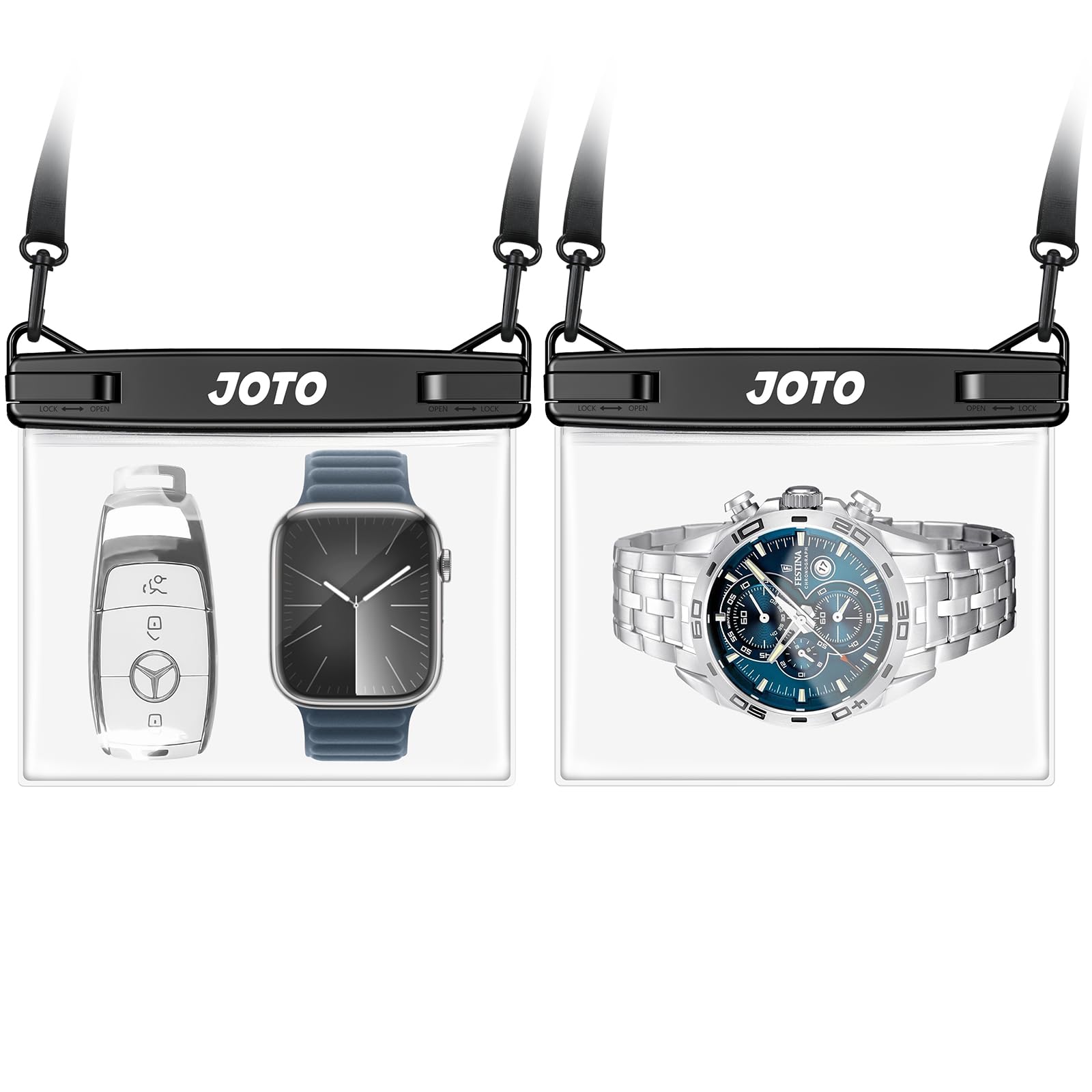 【送料無料】JOTO 2個パック 防水キーFOBホルダーポーチ（キーチェーン付き）、小型防水ポーチ ドライバッグ 車のキーケース 水泳用 マネー クレジットカードIDカード 現金 防水ウォレット 色：ブラック、サイズ：Lサイズ