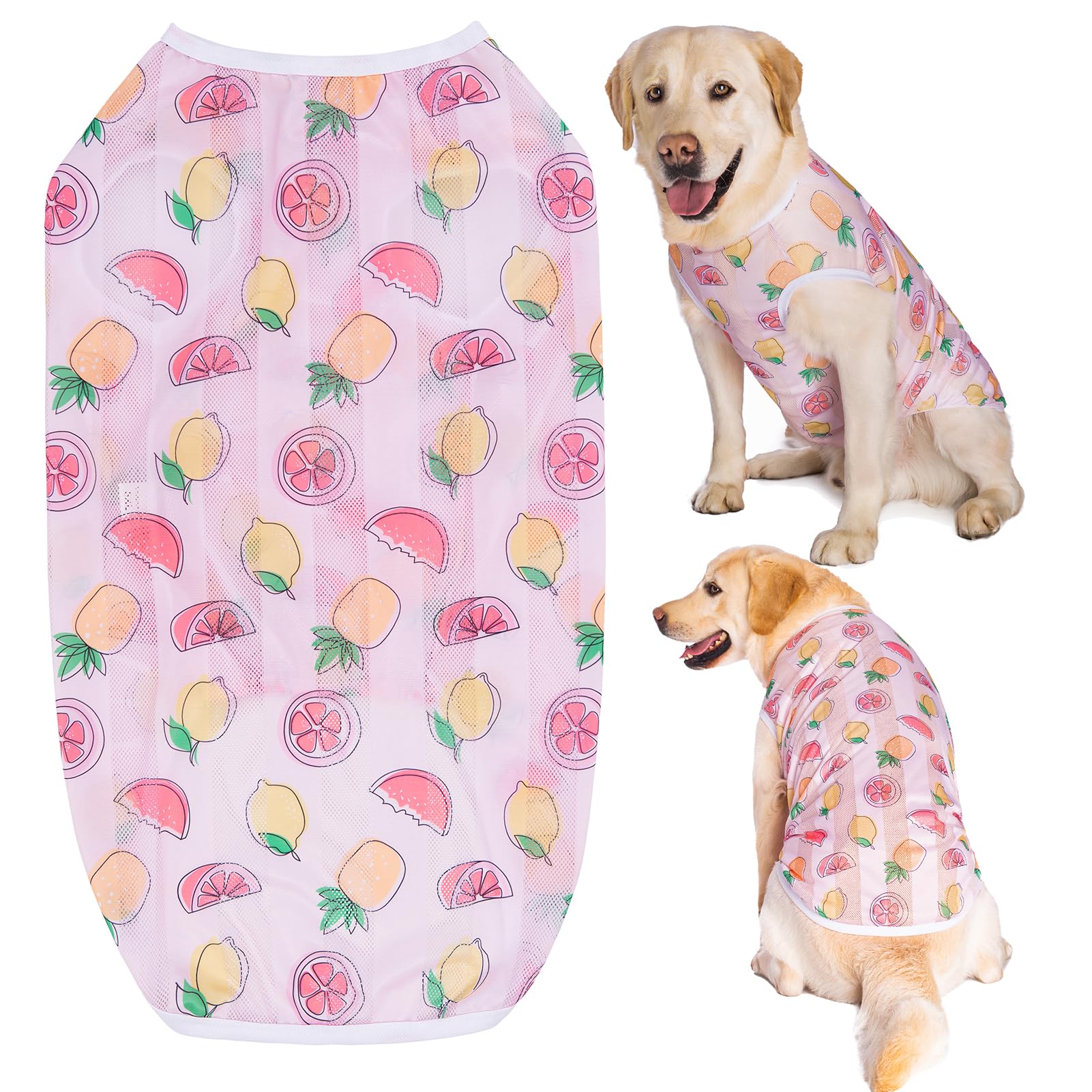 【送料無料】KUVEELA PET 犬服 大型犬 中型犬 クールベスト Tシャツ ドッグウェア クールウェア 夏服 通気 接触冷感 ひんやり 虫よけ 脱毛保護 日焼き防ぐ お散歩 色：(接触冷感)くだもの柄、サイズ：6L