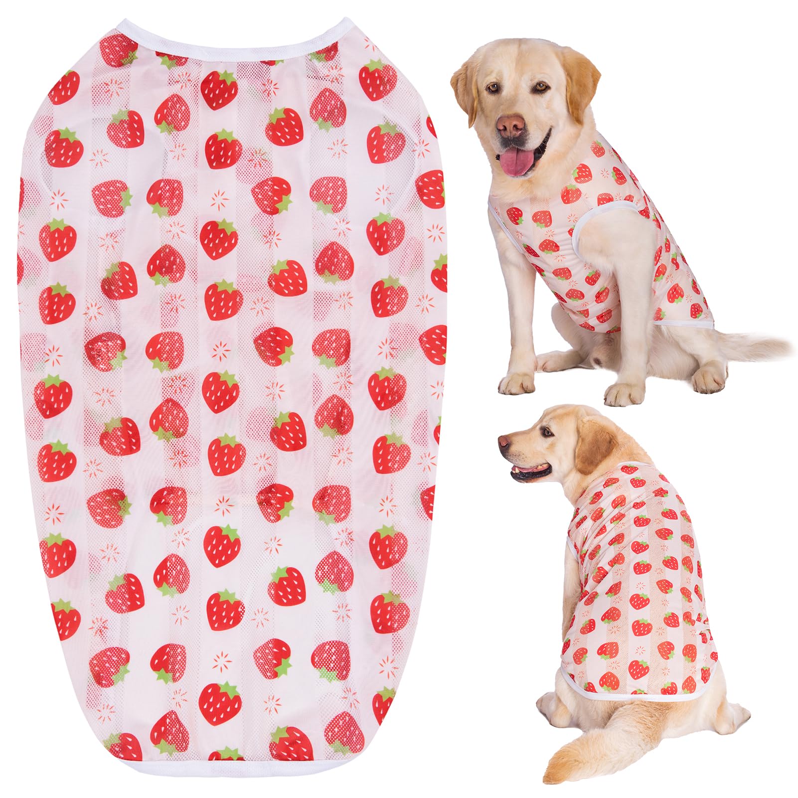 【送料無料】KUVEELA PET 犬服 大型犬 中型犬 クールベスト Tシャツ ドッグウェア クールウェア 夏服 通気 接触冷感 ひんやり 虫よけ 脱毛保護 日焼き防ぐ お散歩 色：(接触冷感)イチゴ柄、サイズ：LL