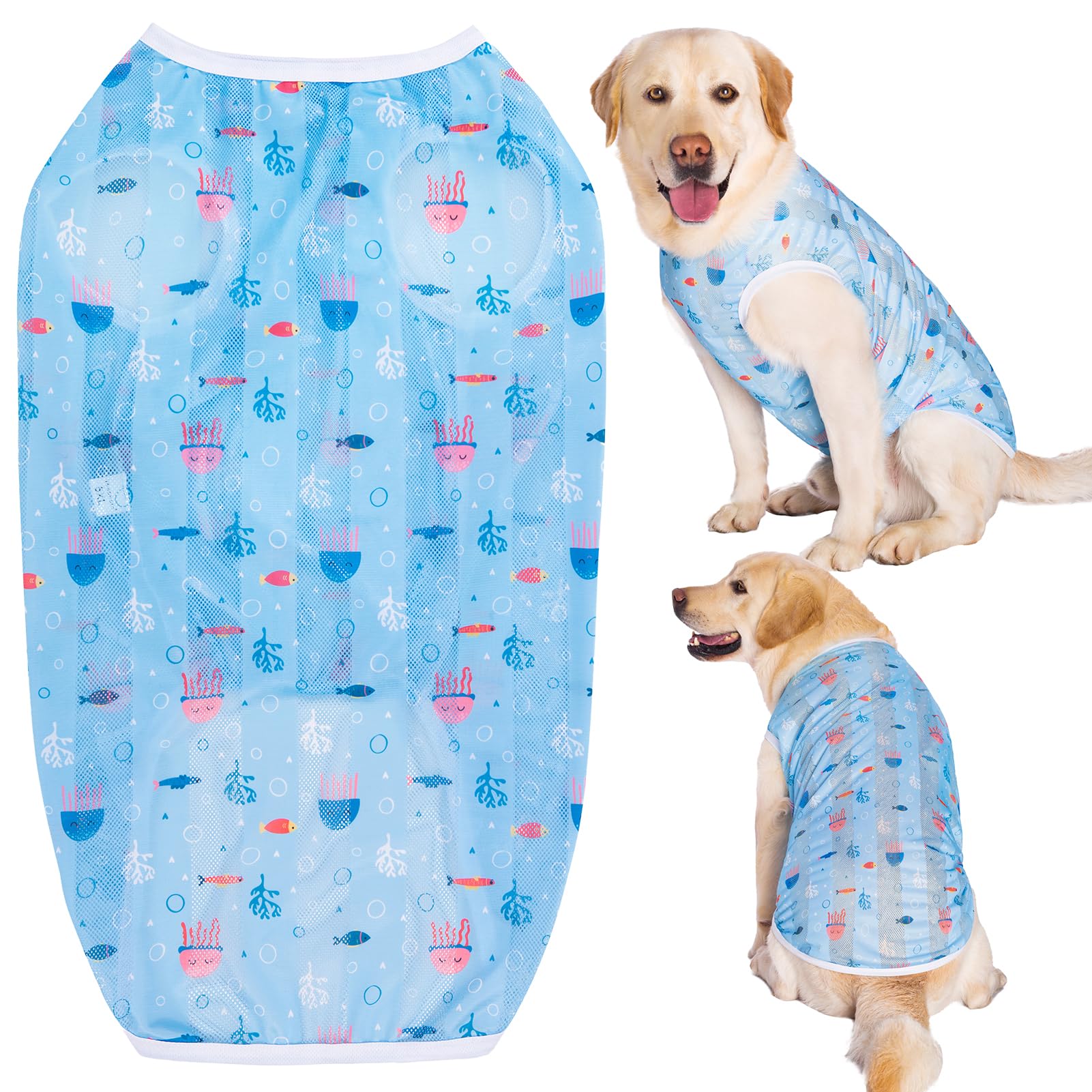 【送料無料】KUVEELA PET 犬服 大型犬 中型犬 クールベスト Tシャツ ドッグウェア クールウェア 夏服 通気 接触冷感 ひんやり 虫よけ 脱毛保護 日焼き防ぐ お散歩 色：(接触冷感)メデューサ柄、サイズ：xL