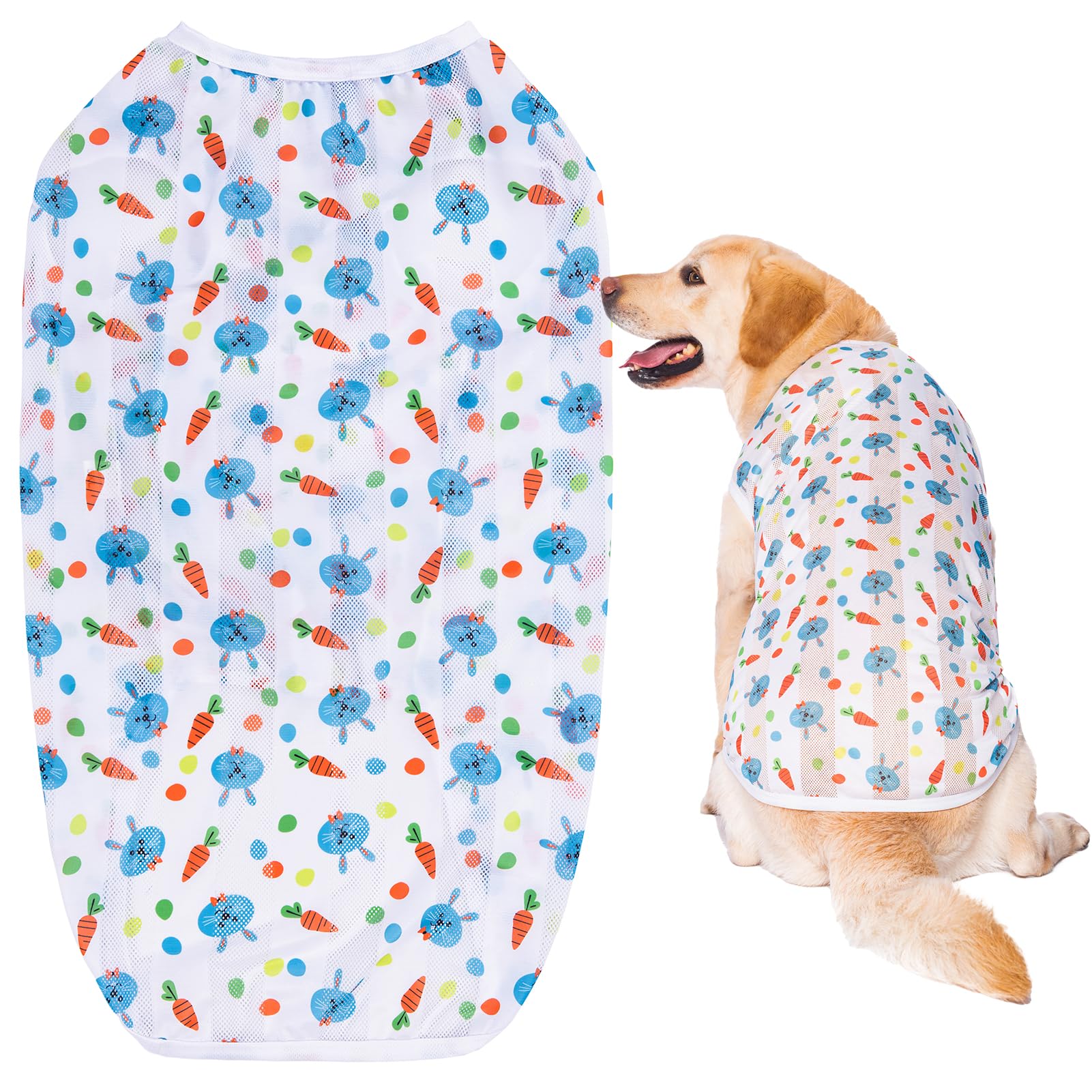 【送料無料】KUVEELA PET 犬服 大型犬 中型犬 クールベスト Tシャツ ドッグウェア クールウェア 夏服 通気 接触冷感 ひんやり 虫よけ 脱毛保護 日焼き防ぐ お散歩 色：(接触冷感)ウサギ柄、サイズ：5L